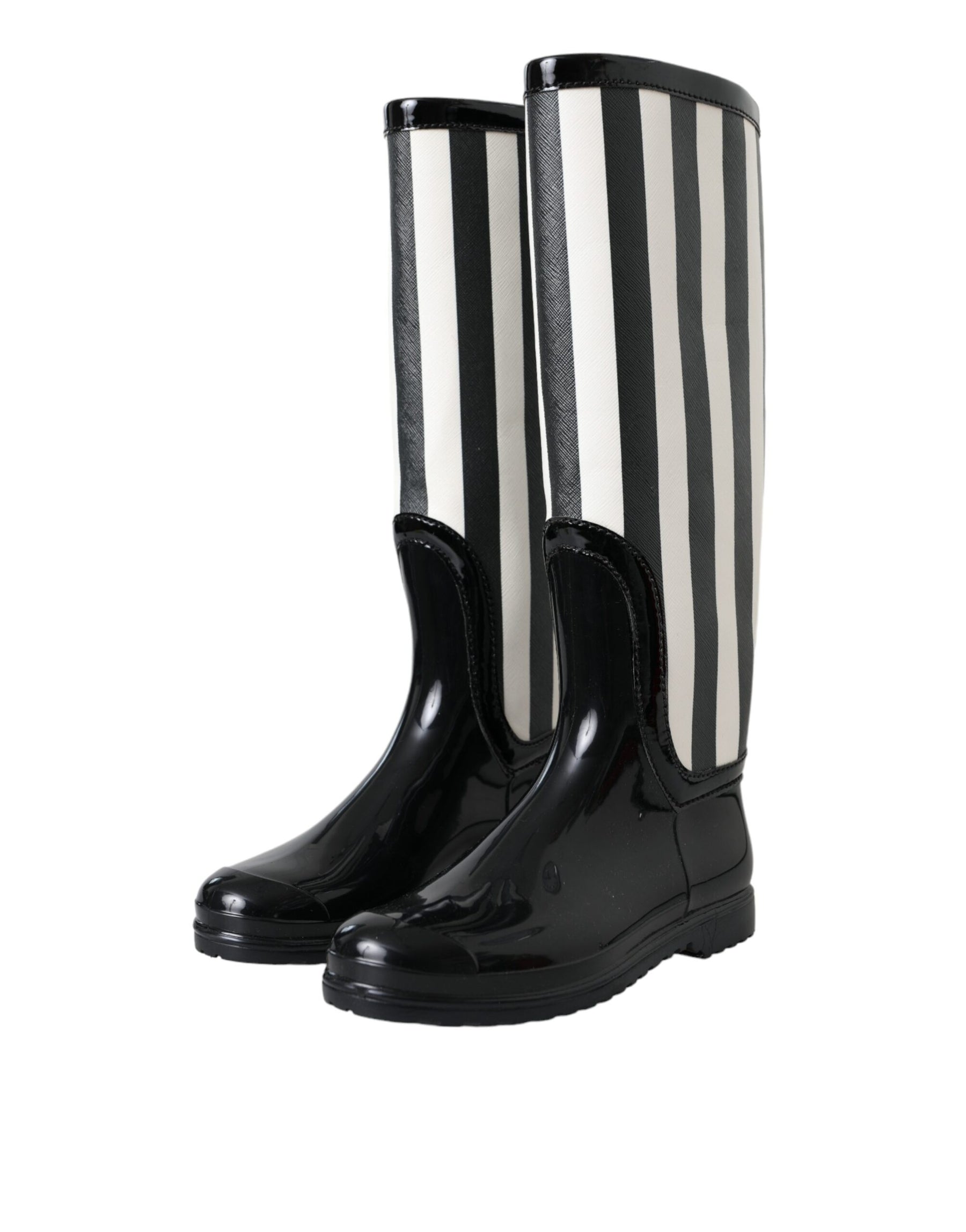 Dolce & Gabbana Black Rubber Knee High Flat Boots Shoes | Regal Royce