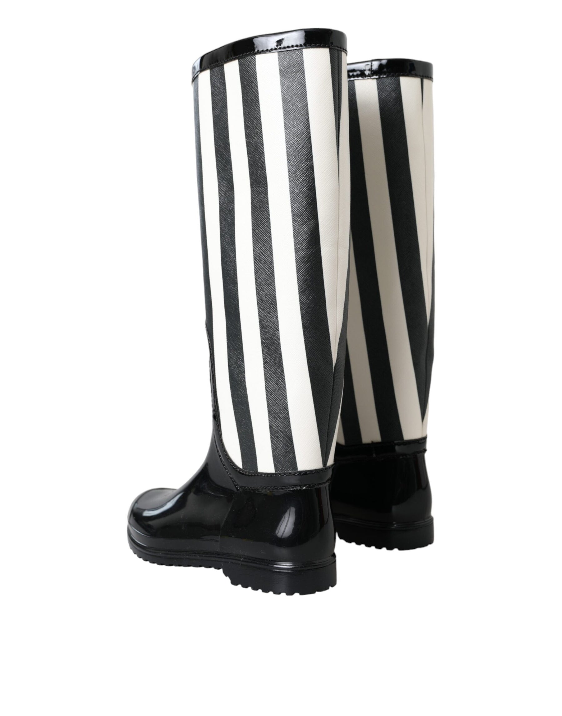 Dolce & Gabbana Black Rubber Knee High Flat Boots Shoes | Regal Royce