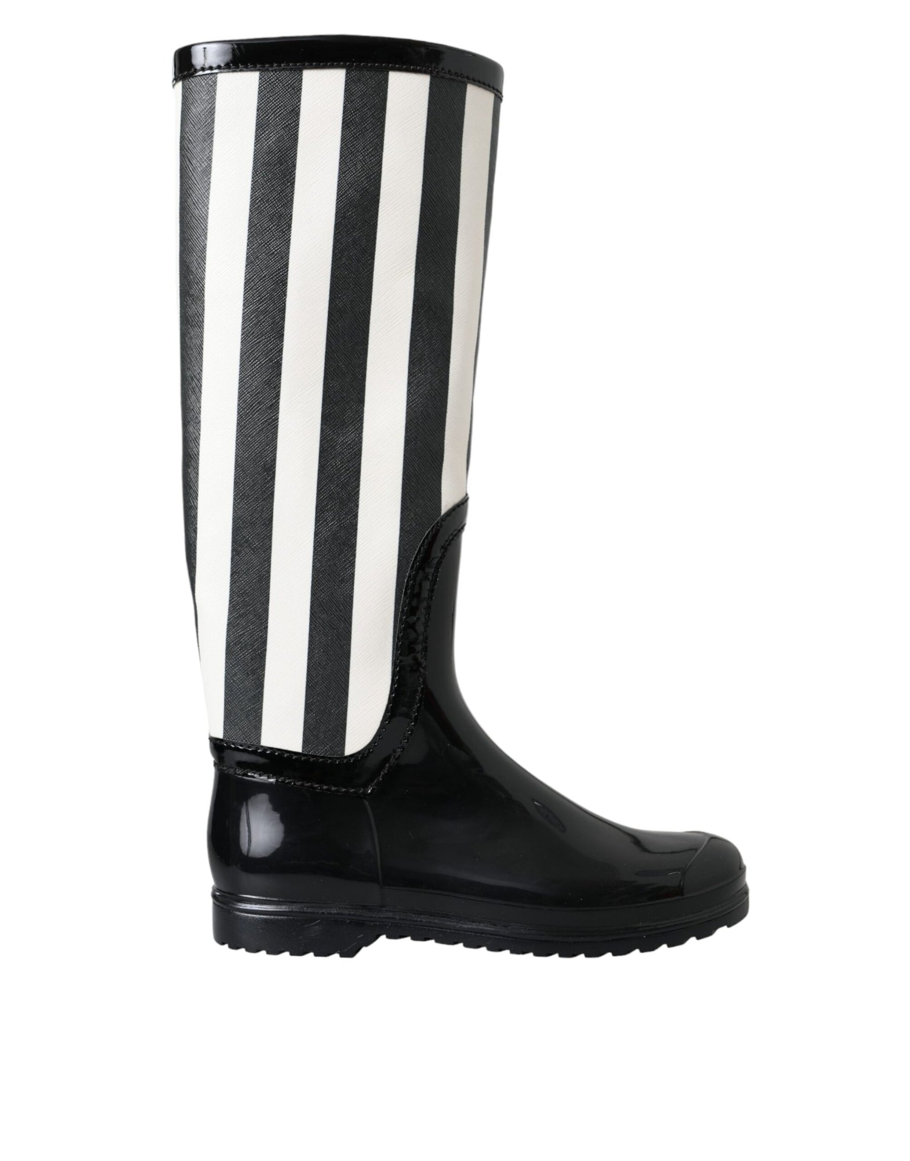 Dolce & Gabbana Black Rubber Knee High Flat Boots Shoes | Regal Royce