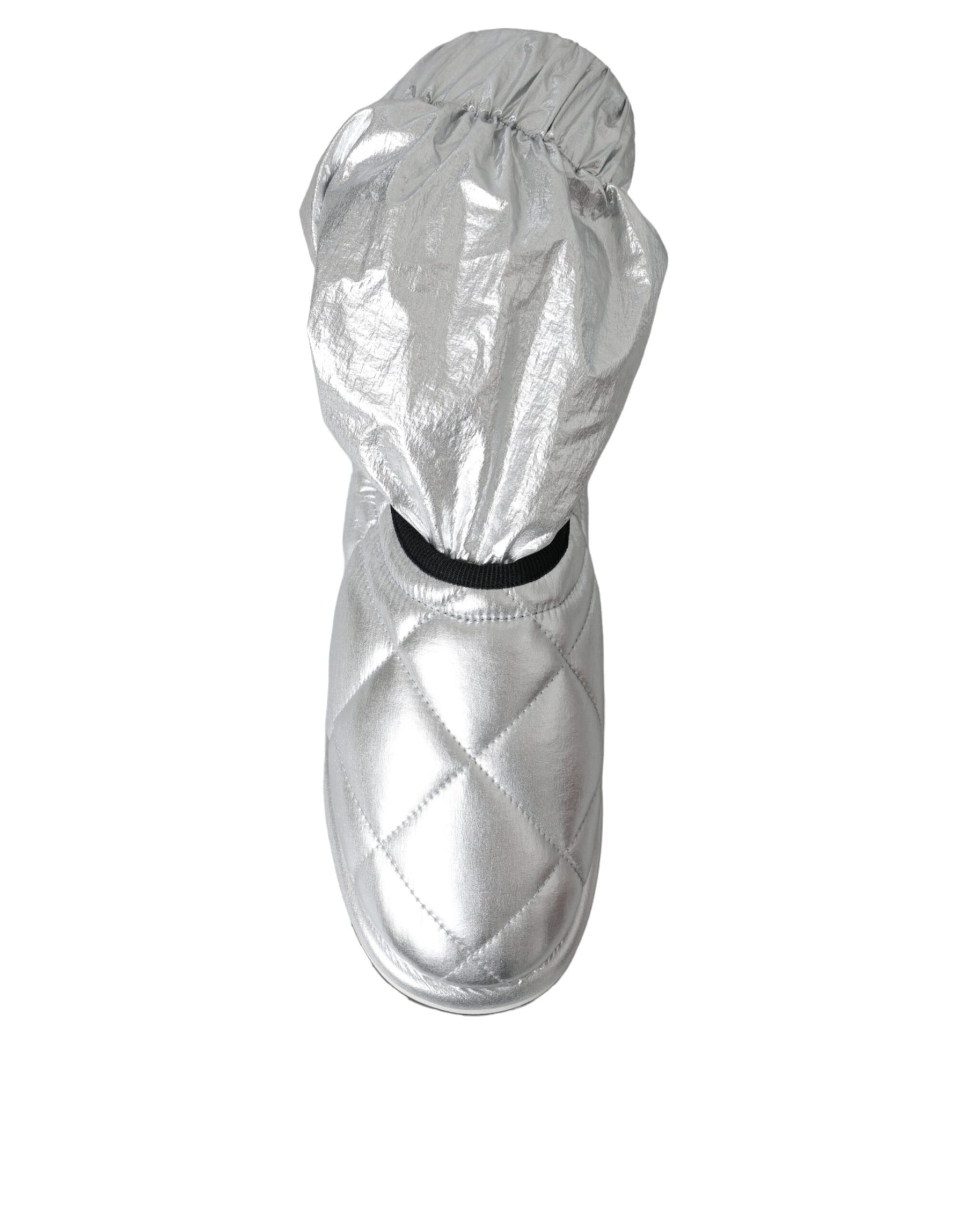 Dolce & Gabbana Metallic Silver Quilted Logo Patch Boot Shoes | Regal Royce