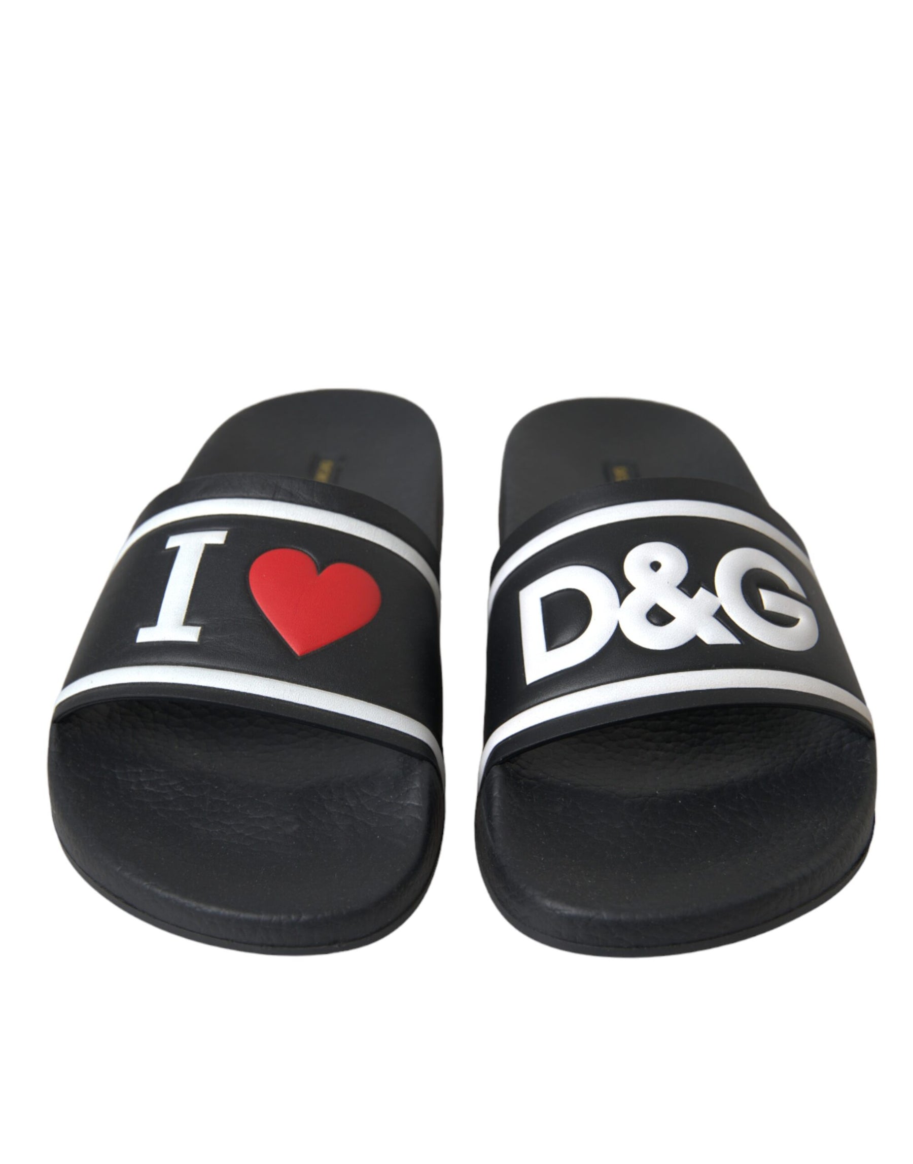 Dolce & Gabbana Black Leather I Love D&G Sandals Slides Shoes | Regal Royce