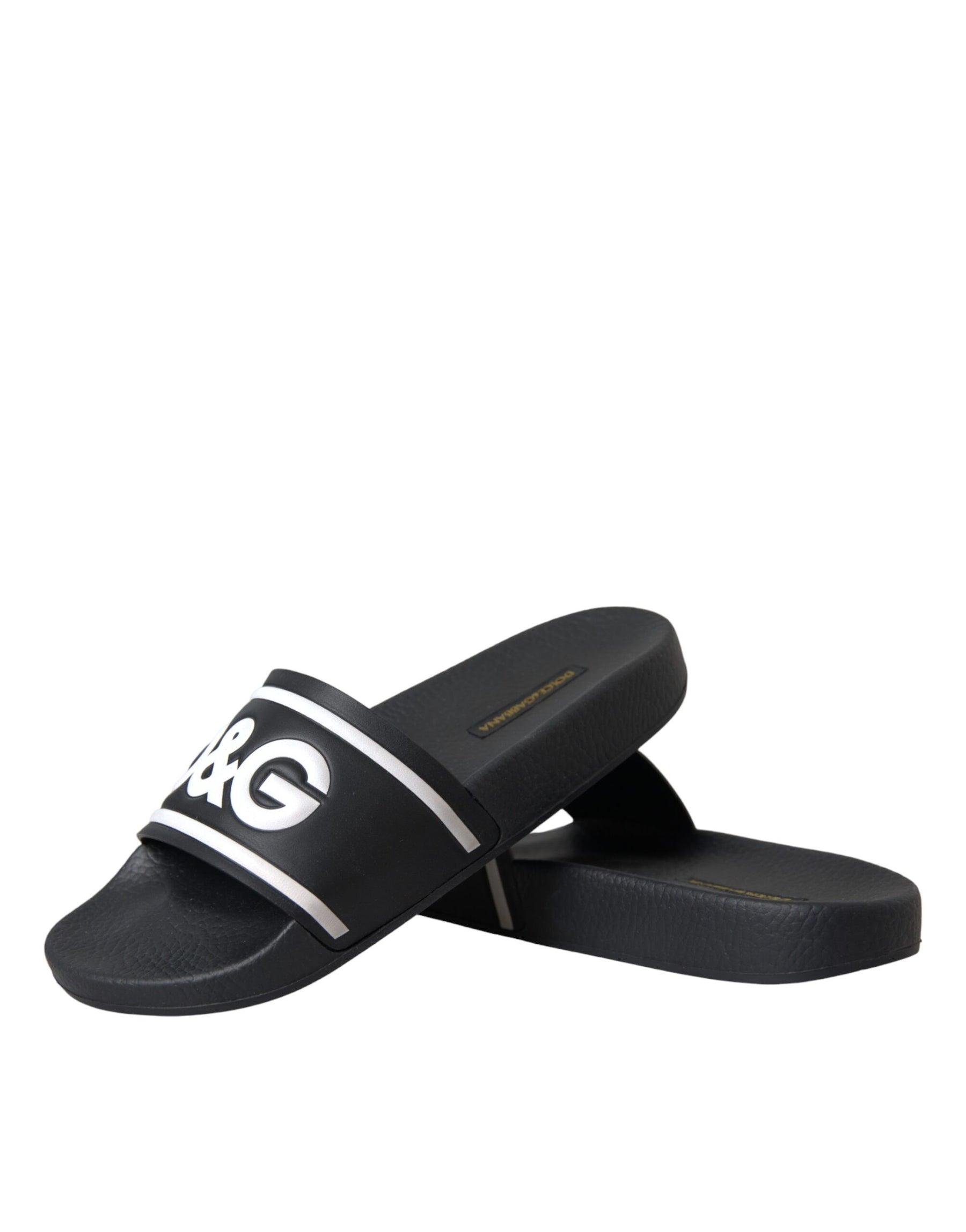 Dolce & Gabbana Black Leather I Love D&G Sandals Slides Shoes | Regal Royce