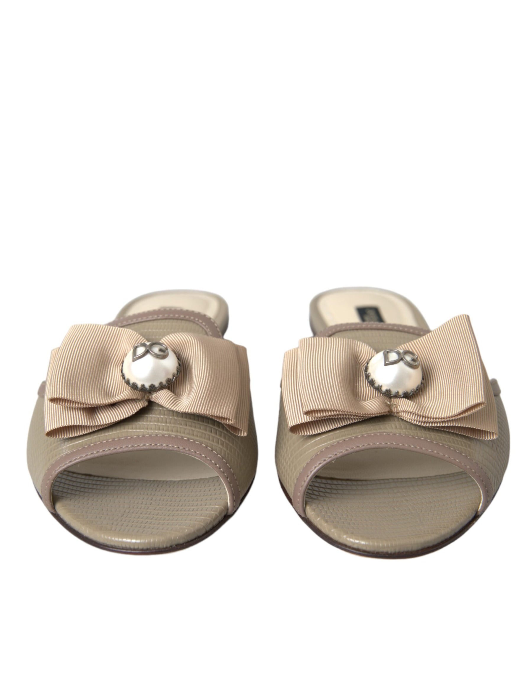 Dolce & Gabbana Beige Logo Pearl Flats Sandals Slides Shoes | Regal Royce