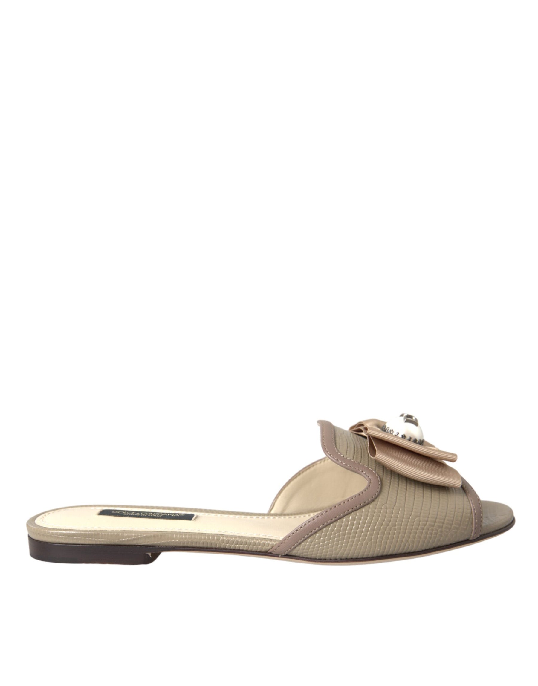 Dolce & Gabbana Beige Logo Pearl Flats Sandals Slides Shoes | Regal Royce