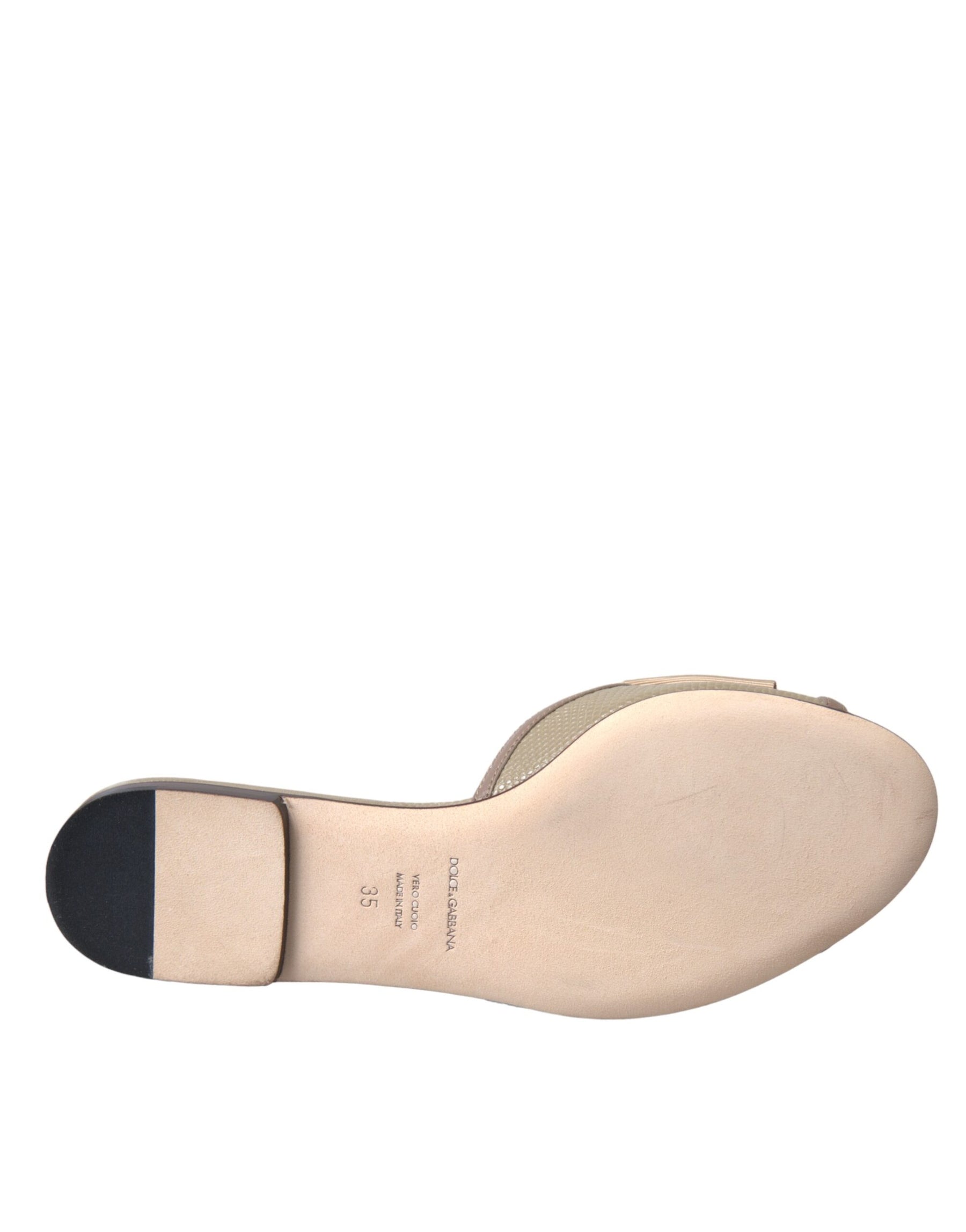 Dolce & Gabbana Beige Logo Pearl Flats Sandals Slides Shoes | Regal Royce