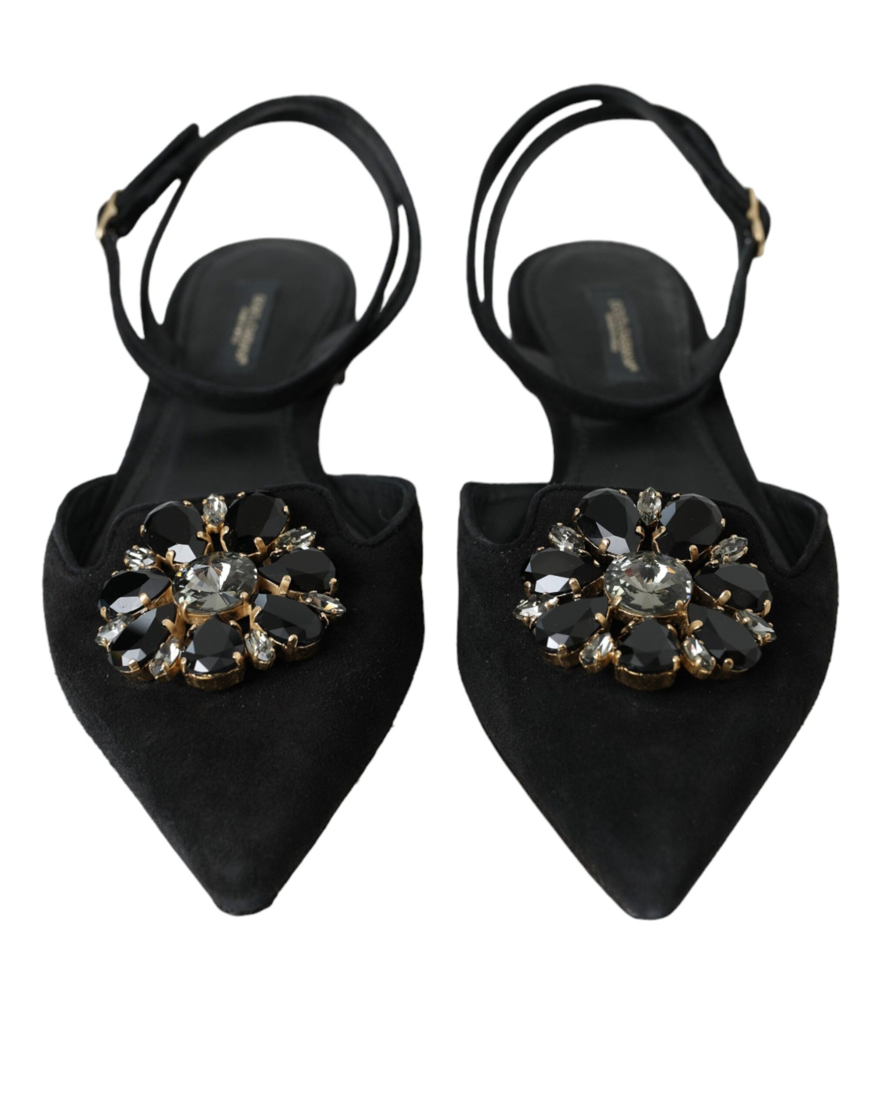 Dolce & Gabbana Black Leather Crystal Slingback Sandals Shoes | Regal Royce