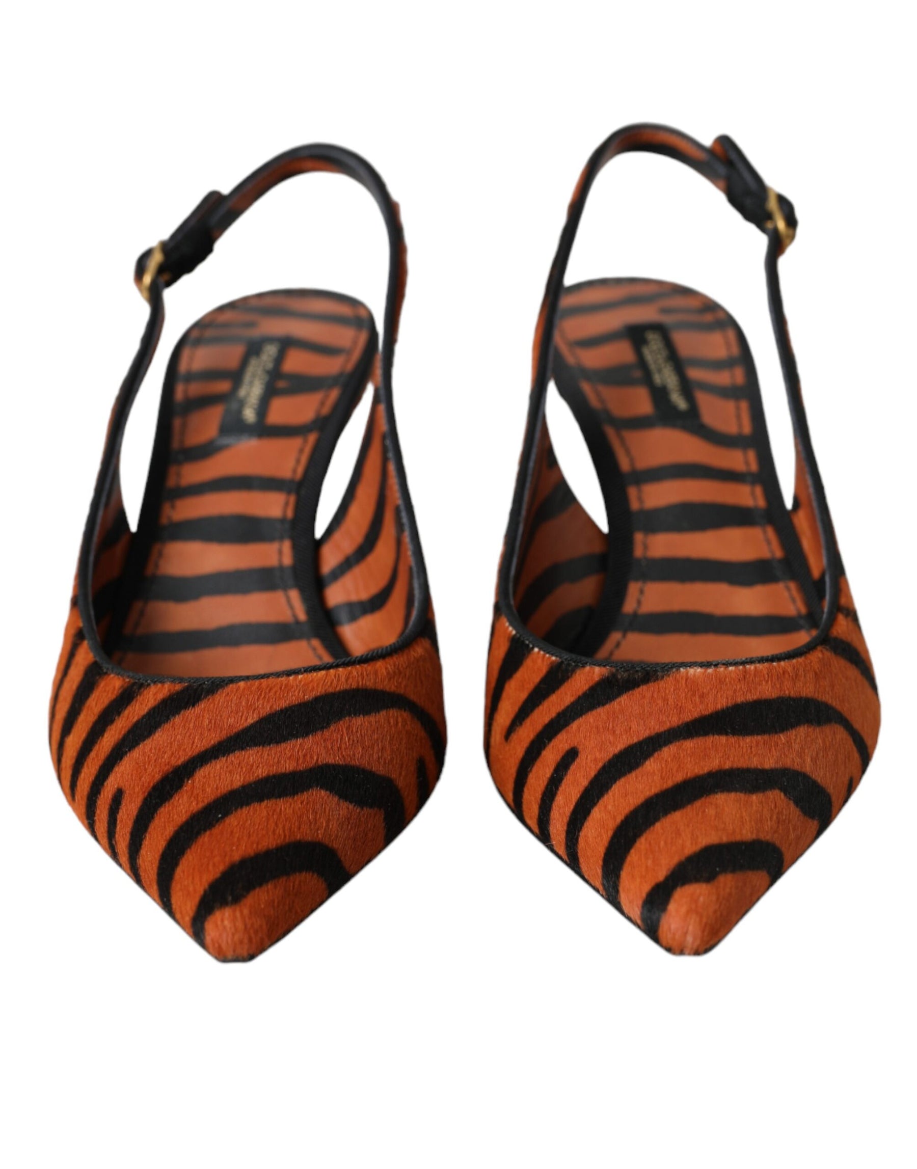 Dolce & Gabbana Black Orange Zebra Leather Slingbacks Shoes | Regal Royce