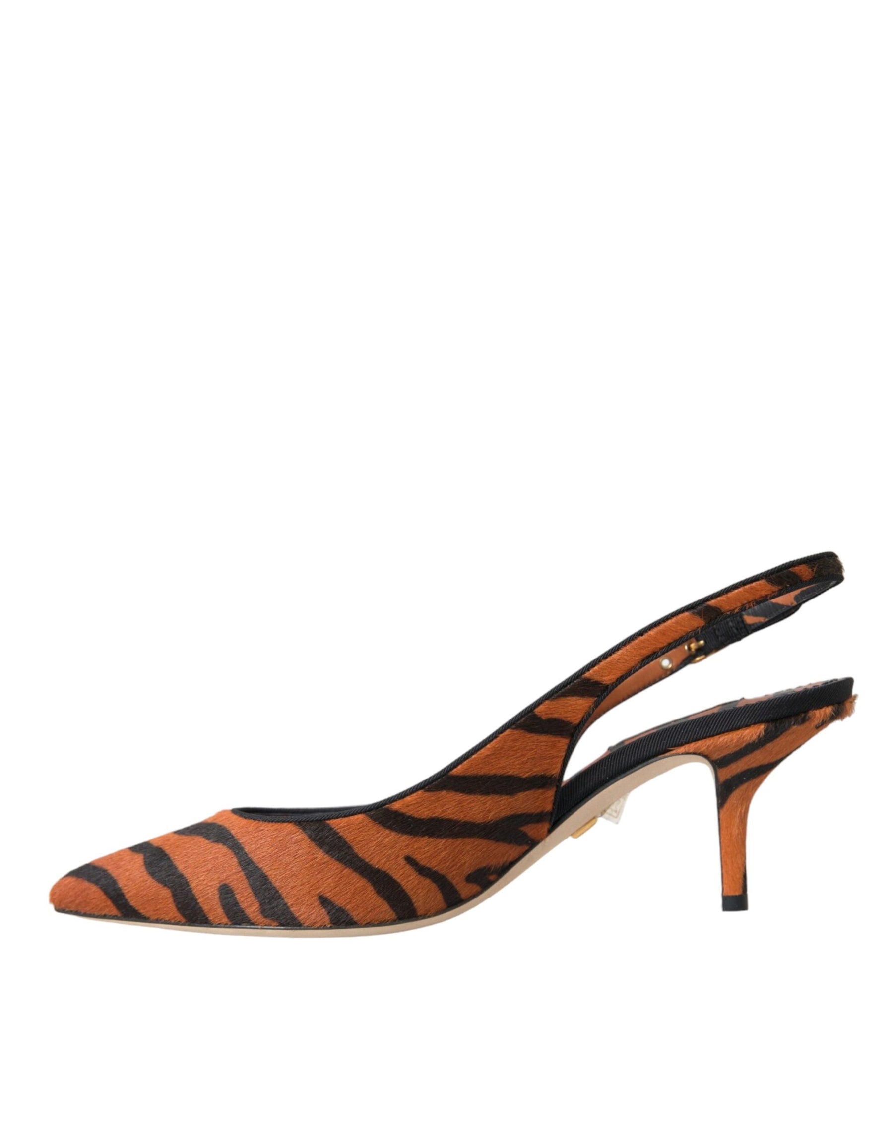 Dolce & Gabbana Black Orange Zebra Leather Slingbacks Shoes | Regal Royce