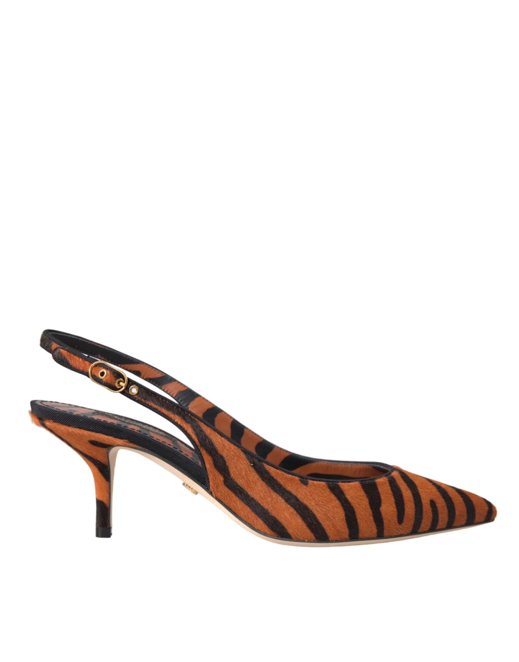 Dolce & Gabbana Black Orange Zebra Leather Slingbacks Shoes | Regal Royce