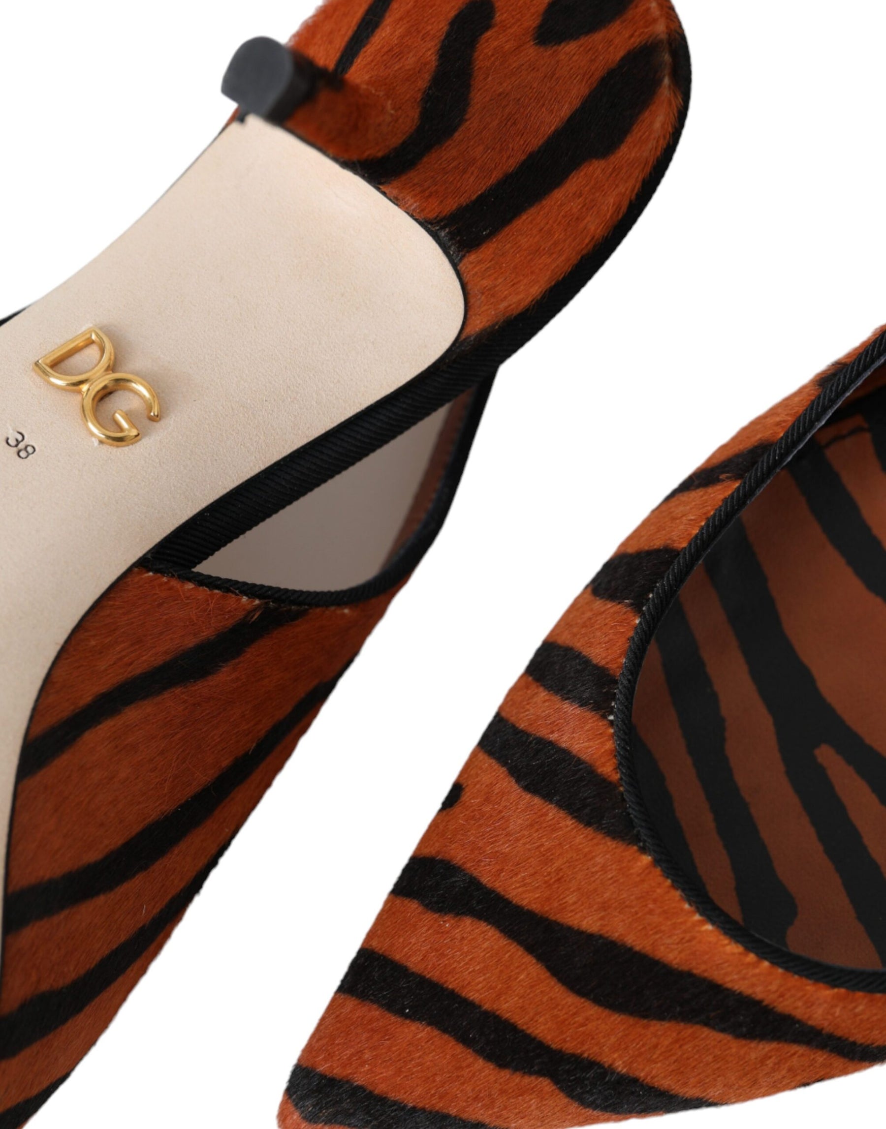 Dolce & Gabbana Black Orange Zebra Leather Slingbacks Shoes | Regal Royce