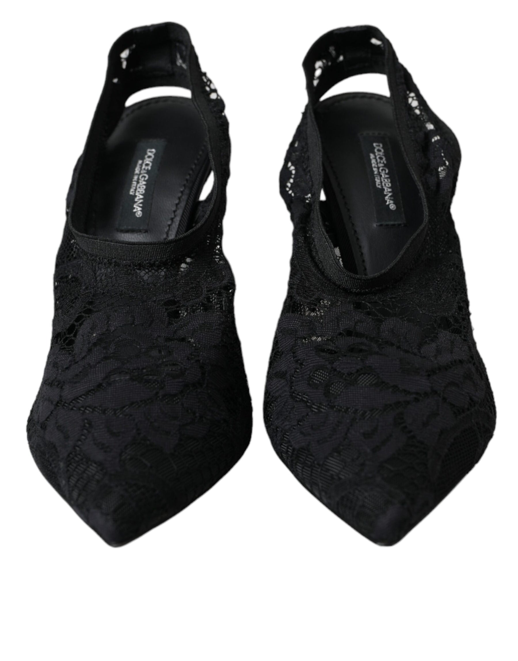 Dolce & Gabbana Black Lace Stretch Heels Slingbacks Shoes | Regal Royce