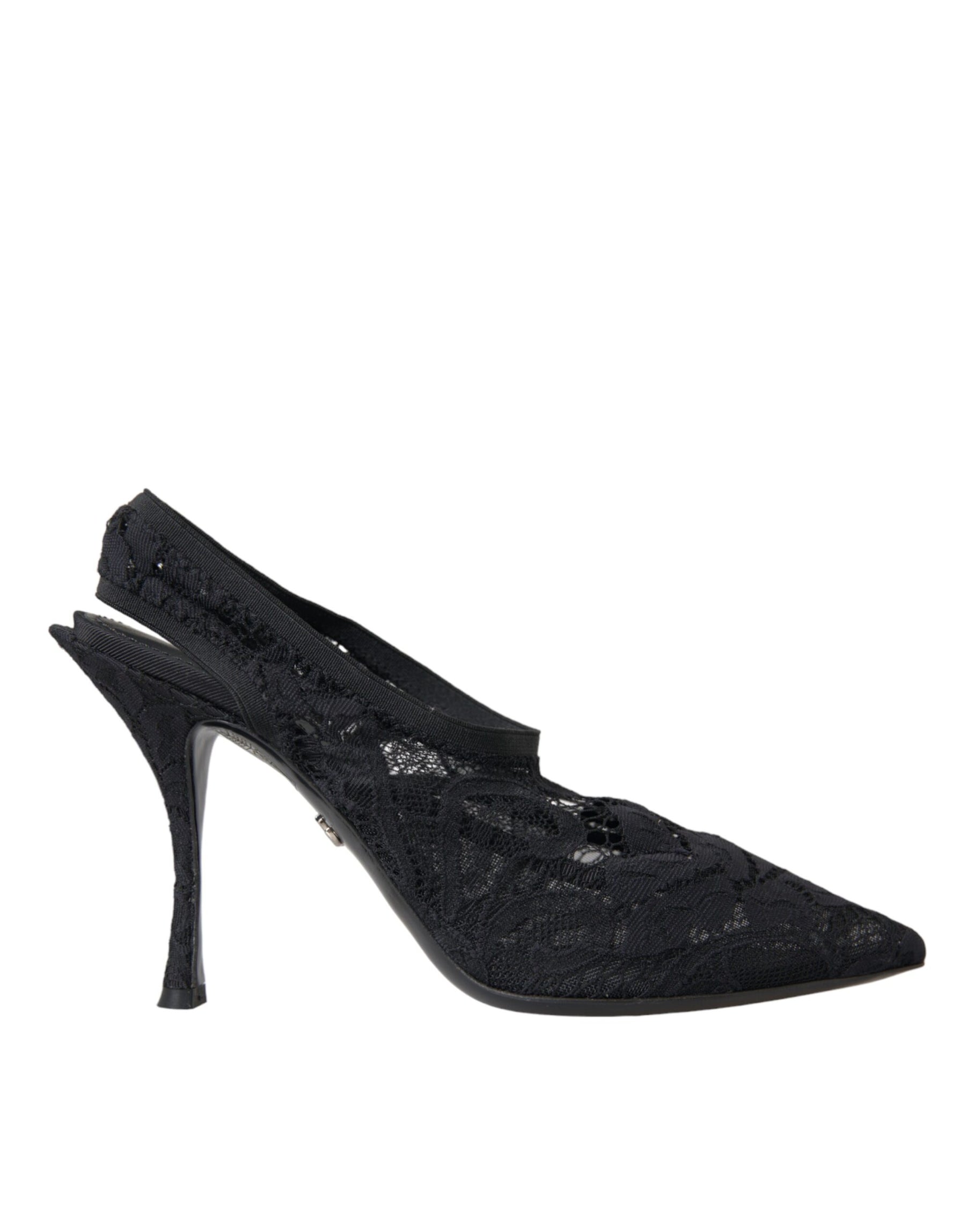 Dolce & Gabbana Black Lace Stretch Heels Slingbacks Shoes | Regal Royce