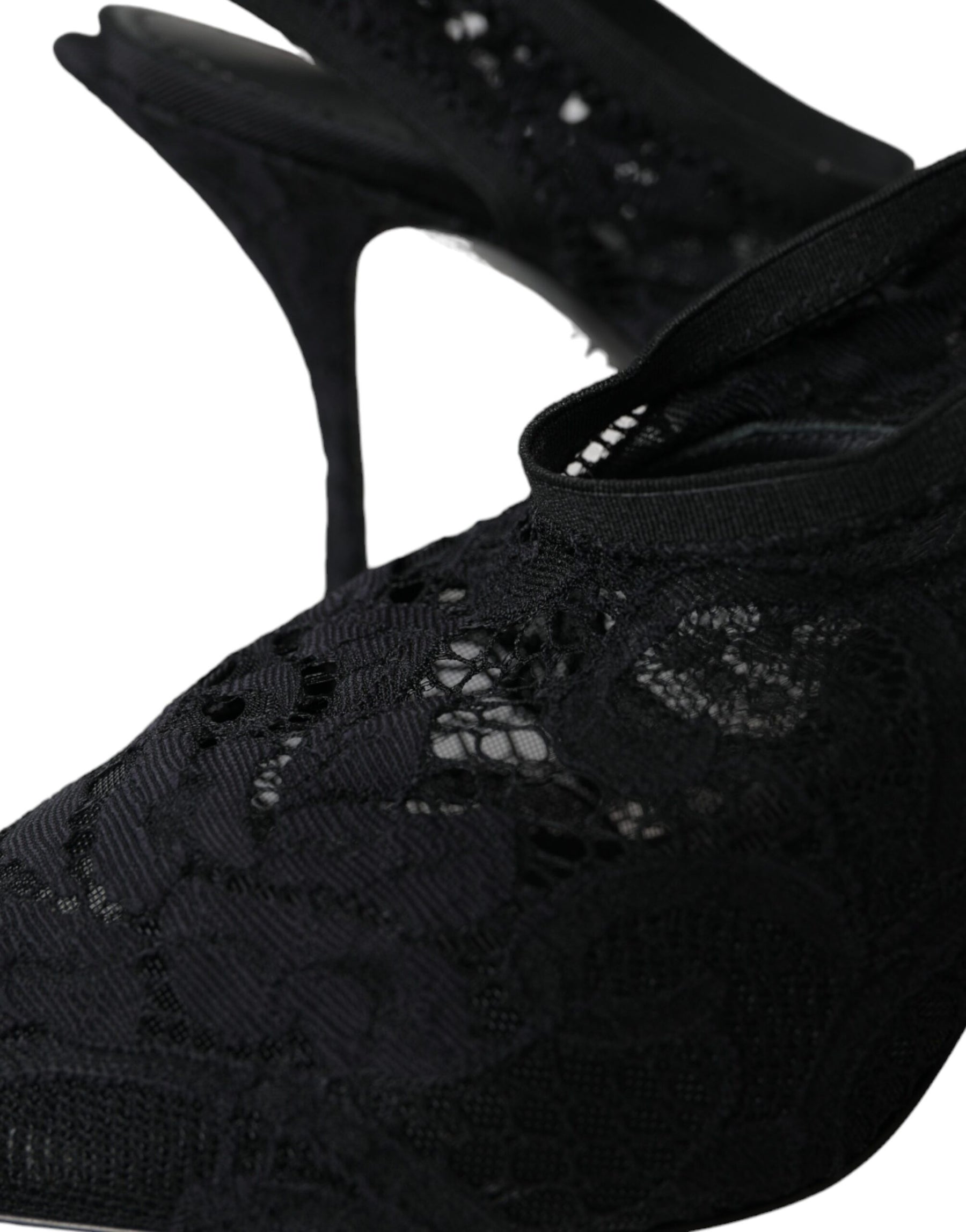 Dolce & Gabbana Black Lace Stretch Heels Slingbacks Shoes | Regal Royce