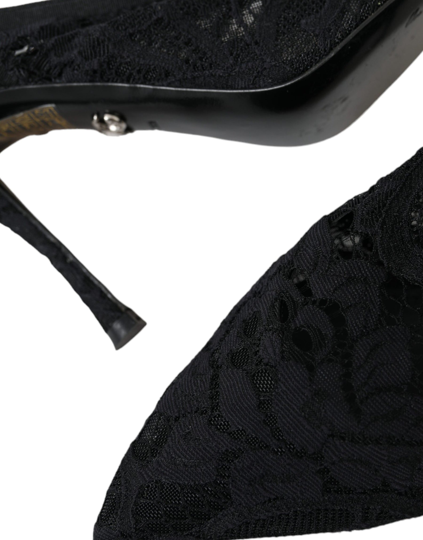 Dolce & Gabbana Black Lace Stretch Heels Slingbacks Shoes | Regal Royce