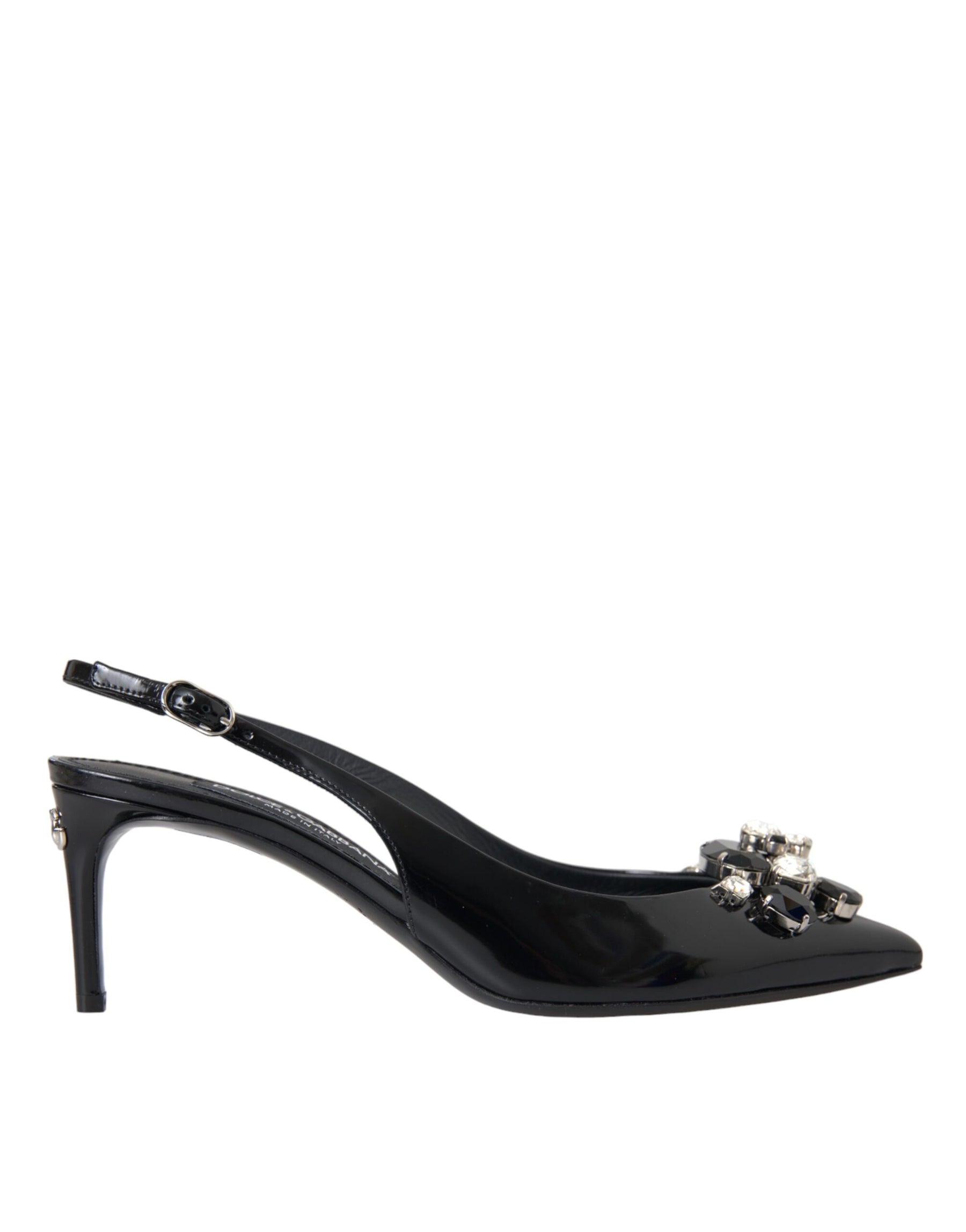 Dolce & Gabbana Black Patent Leather Crystal Slingback Shoes | Regal Royce