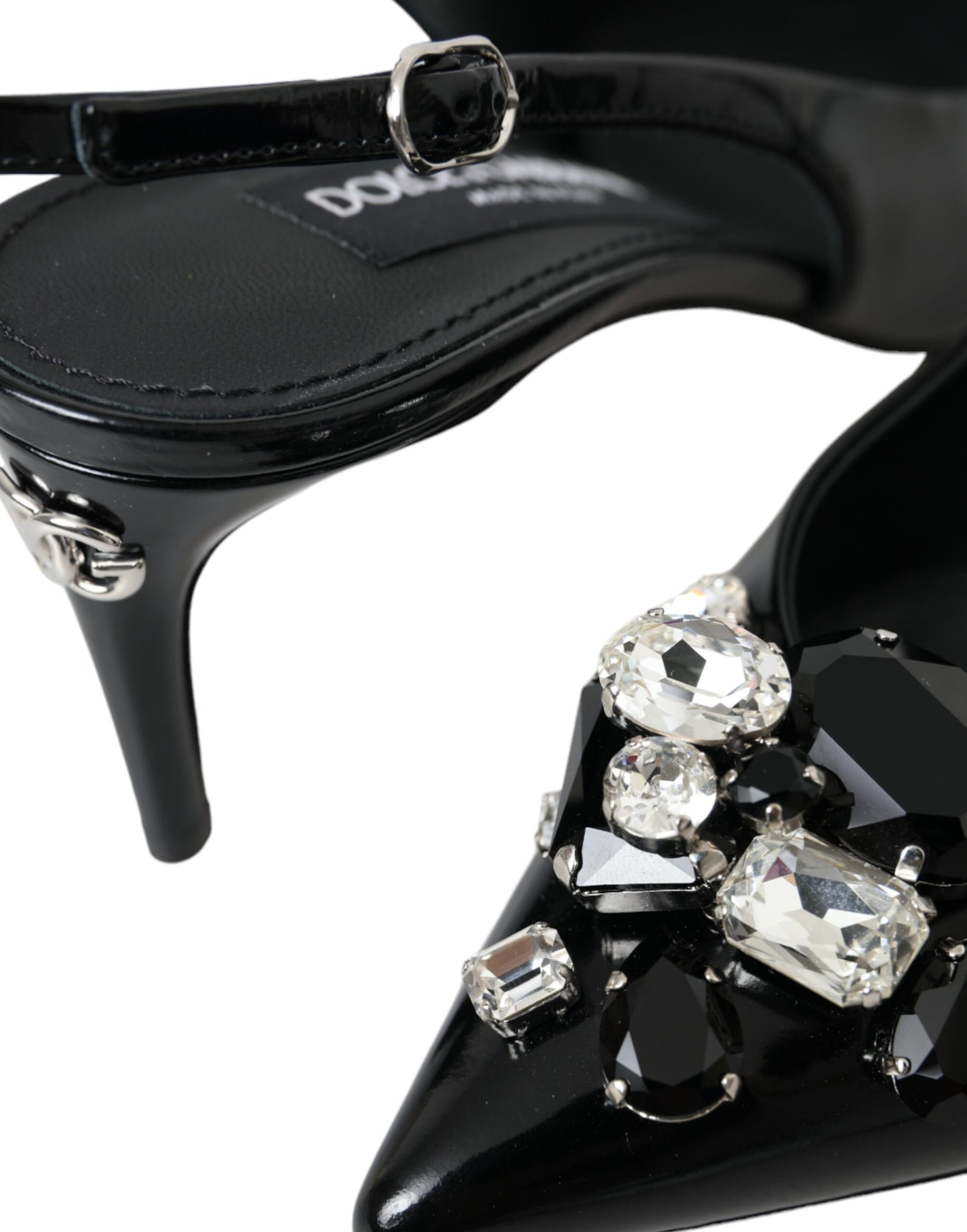 Dolce & Gabbana Black Patent Leather Crystal Slingback Shoes | Regal Royce