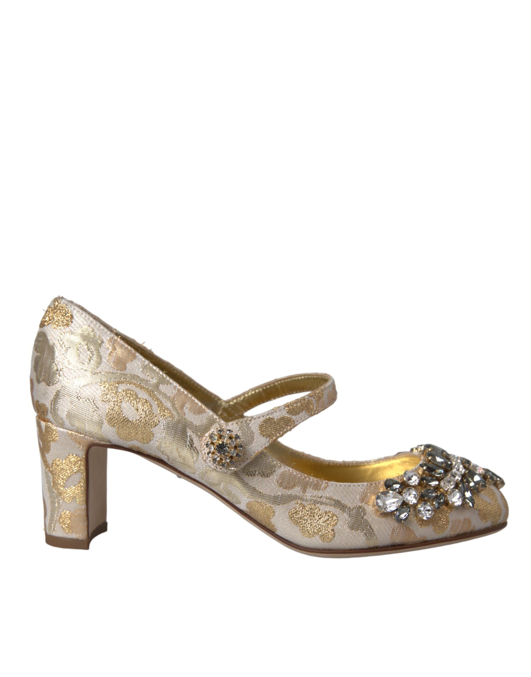 Dolce & Gabbana Gold Jacquard Crystal Mary Janes Pumps Shoes | Regal Royce