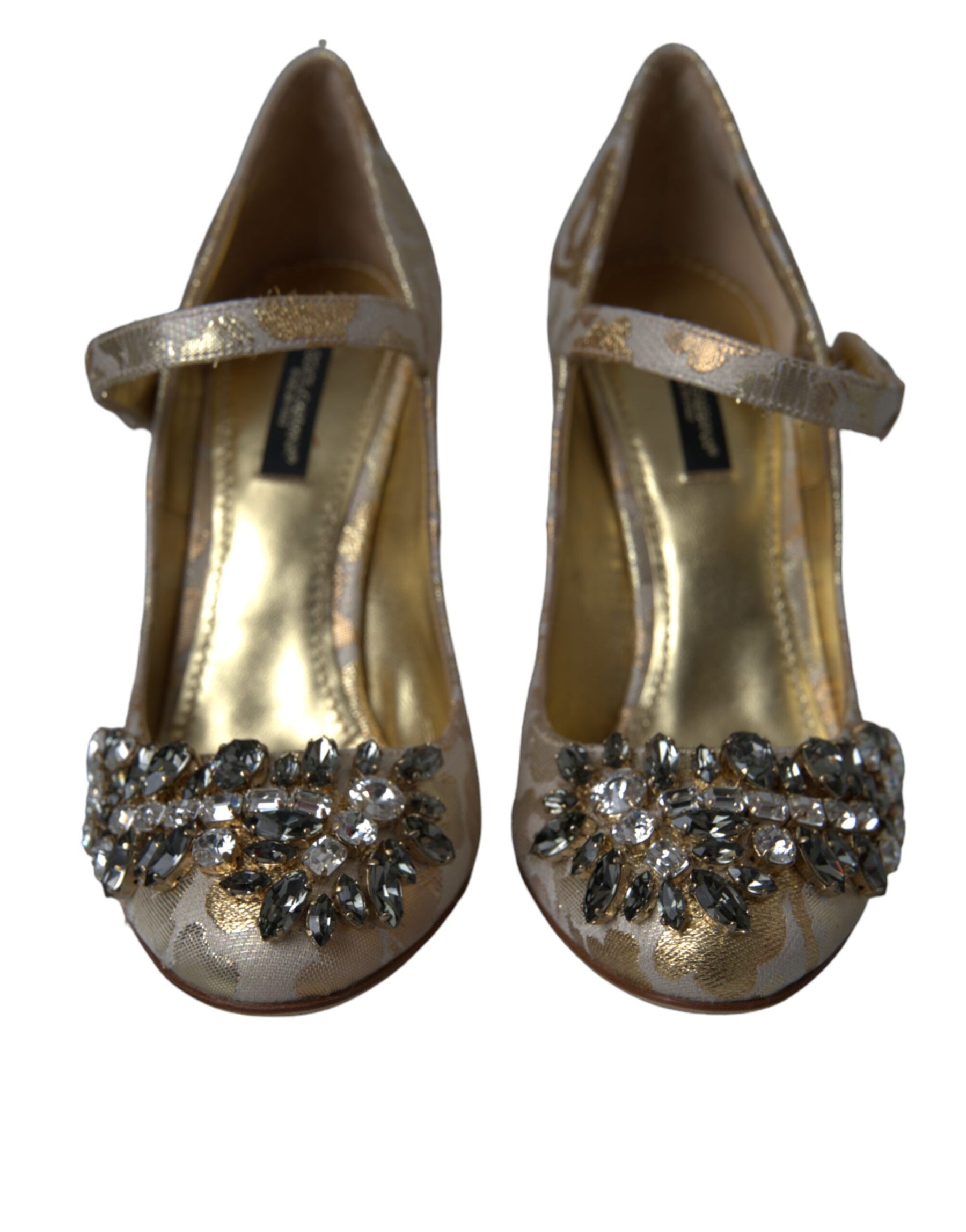 Dolce & Gabbana Gold Jacquard Crystal Mary Janes Pumps Shoes | Regal Royce
