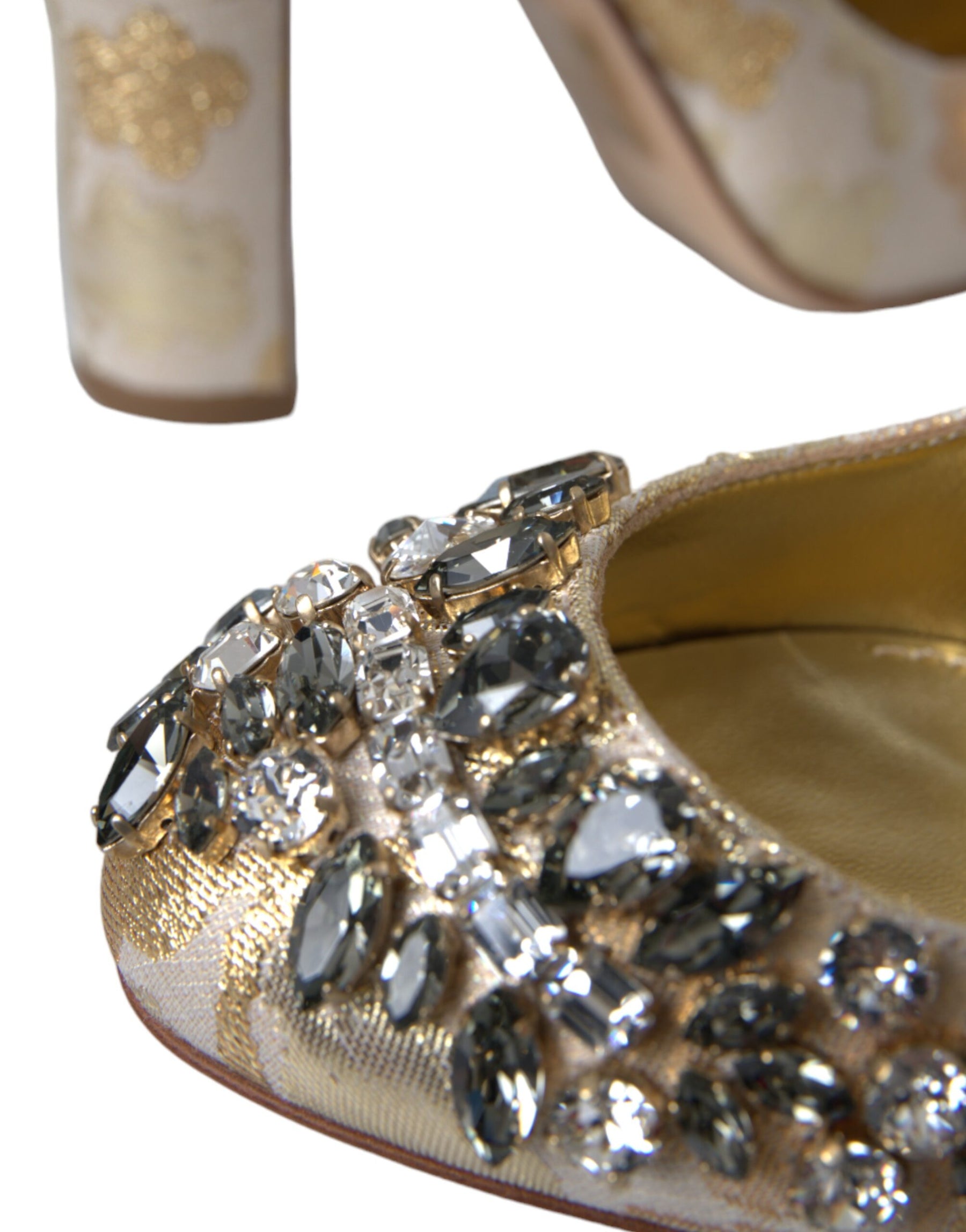 Dolce & Gabbana Gold Jacquard Crystal Mary Janes Pumps Shoes | Regal Royce
