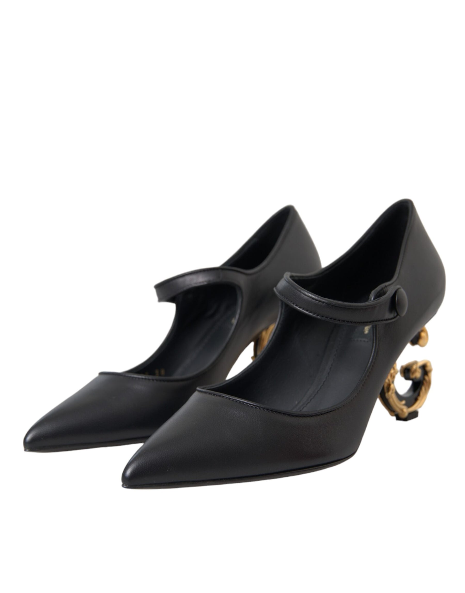 Dolce & Gabbana Black Leather Logo Heels Mary Janes Pumps Shoes | Regal Royce