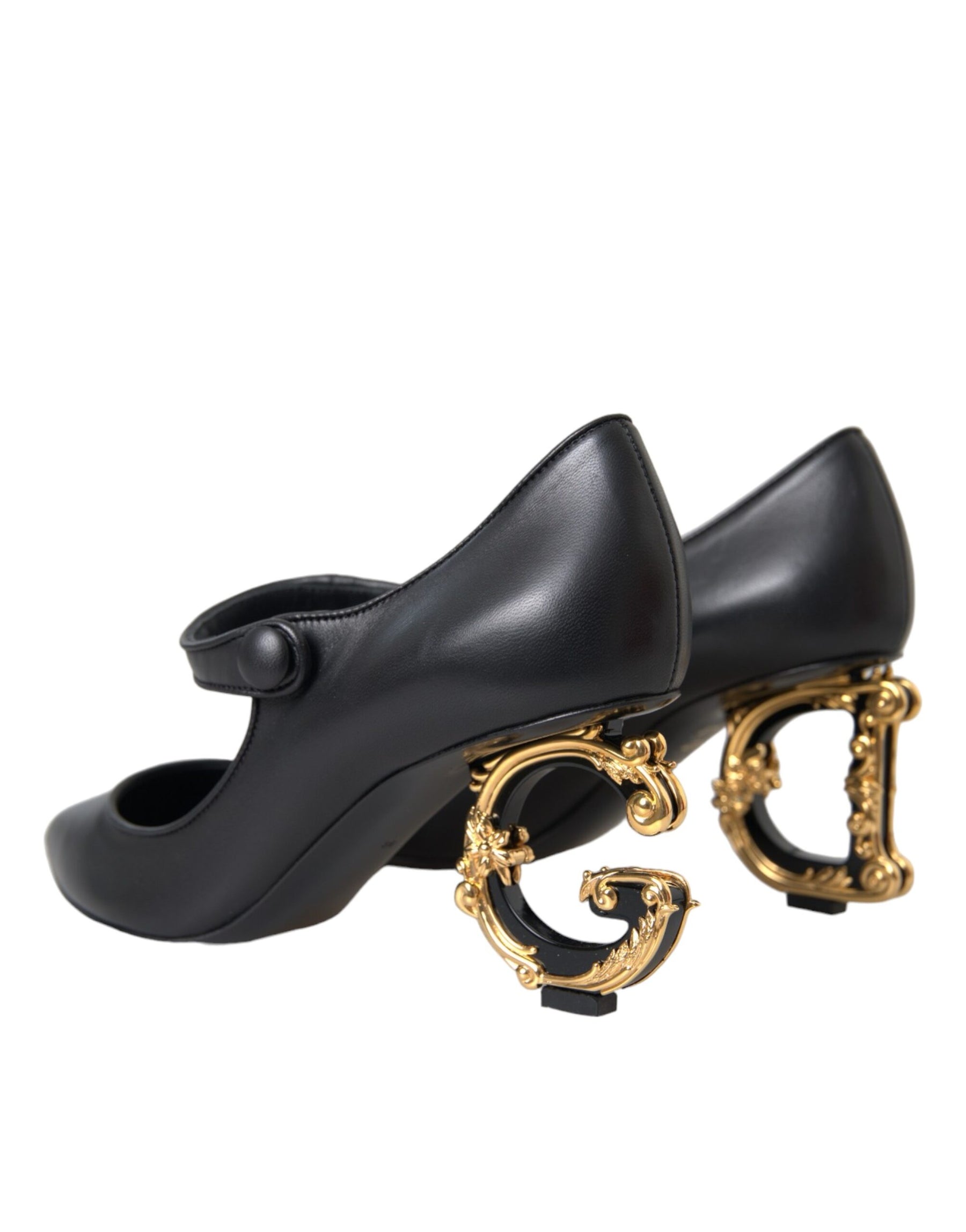 Dolce & Gabbana Black Leather Logo Heels Mary Janes Pumps Shoes | Regal Royce