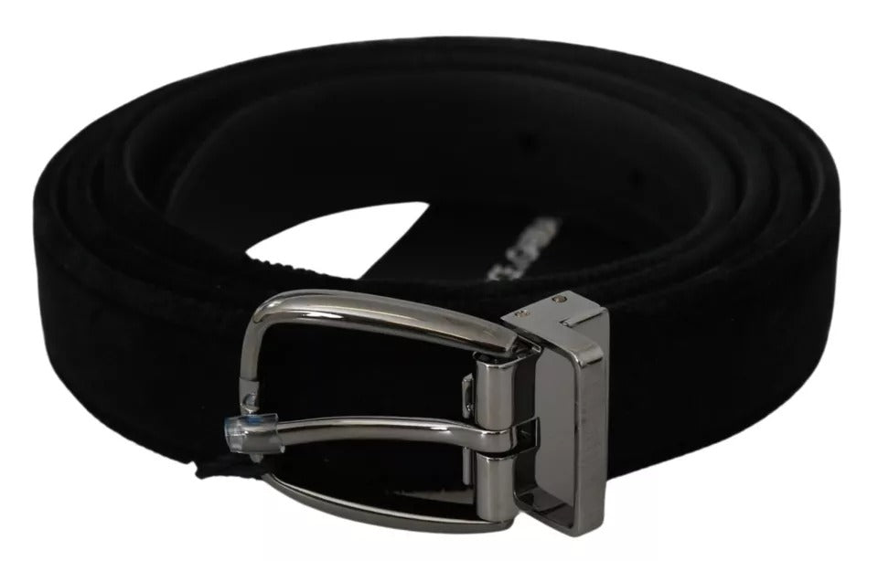 Dolce & Gabbana Black Velvet Silver Tone Metal Buckle Men Belt | Regal Royce