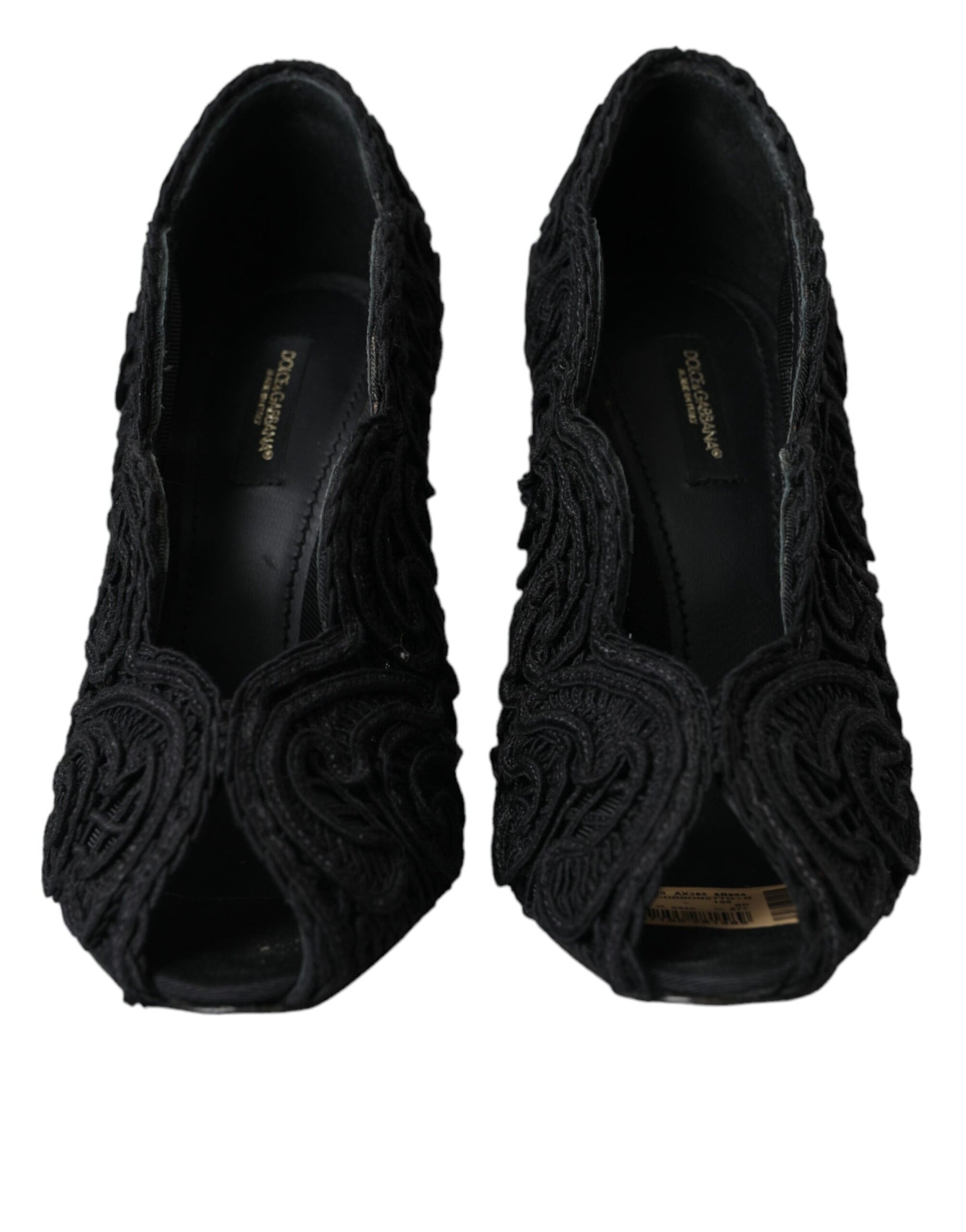 Dolce & Gabbana Black Cordonetto Ricamo Pump Open Toe Shoes | Regal Royce
