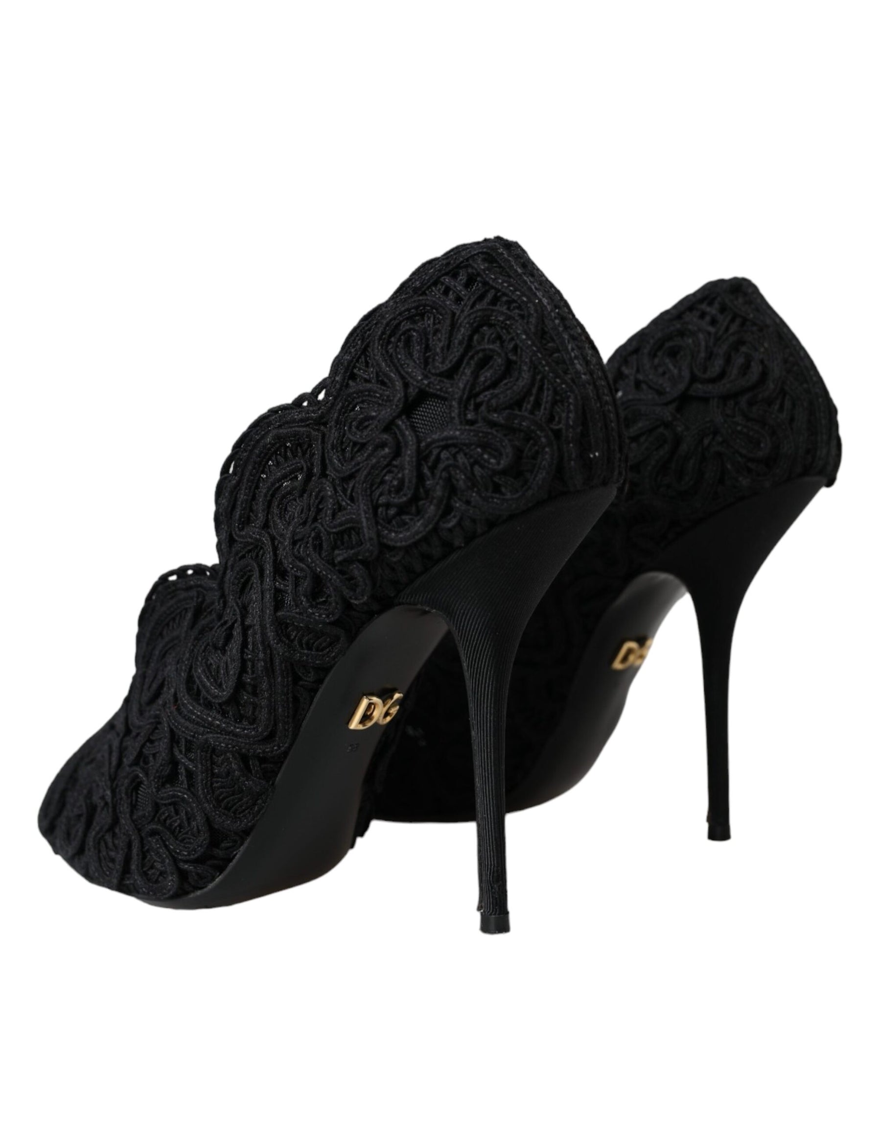 Dolce & Gabbana Black Cordonetto Ricamo Pump Open Toe Shoes | Regal Royce