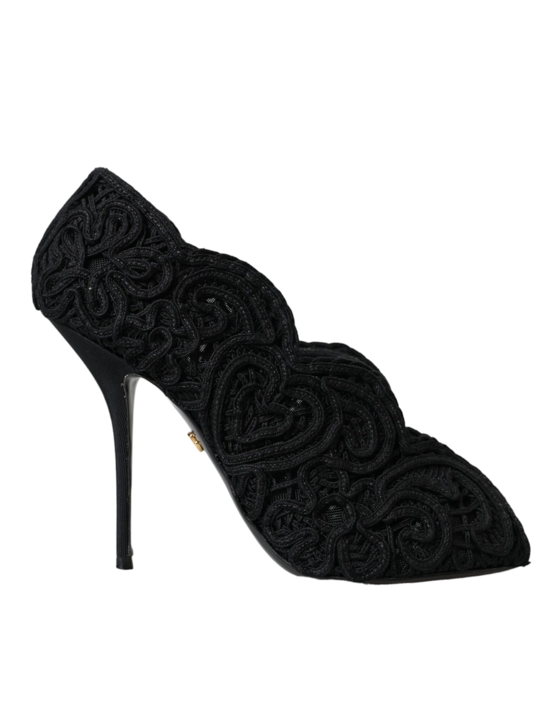 Dolce & Gabbana Black Cordonetto Ricamo Pump Open Toe Shoes | Regal Royce