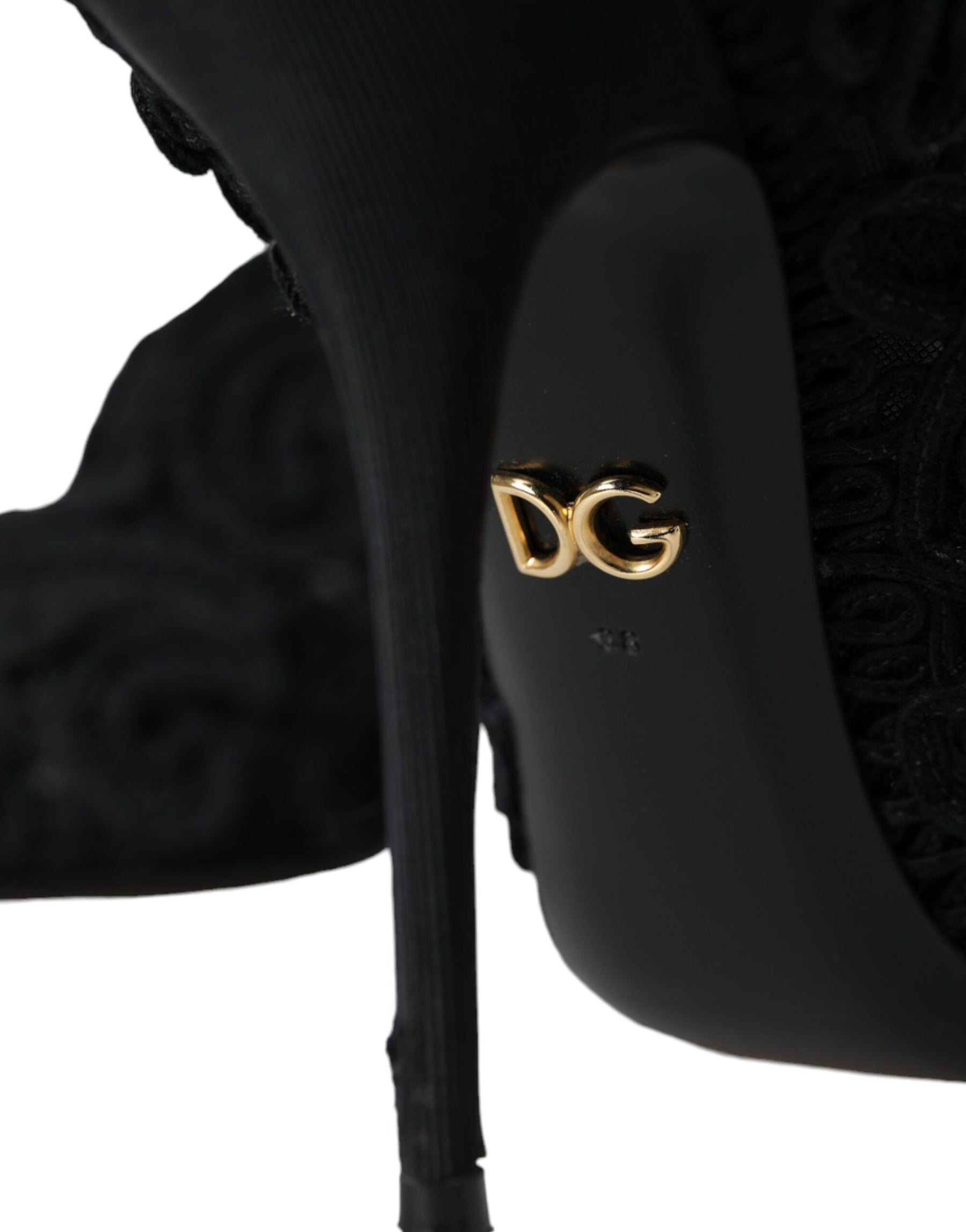 Dolce & Gabbana Black Cordonetto Ricamo Pump Open Toe Shoes | Regal Royce