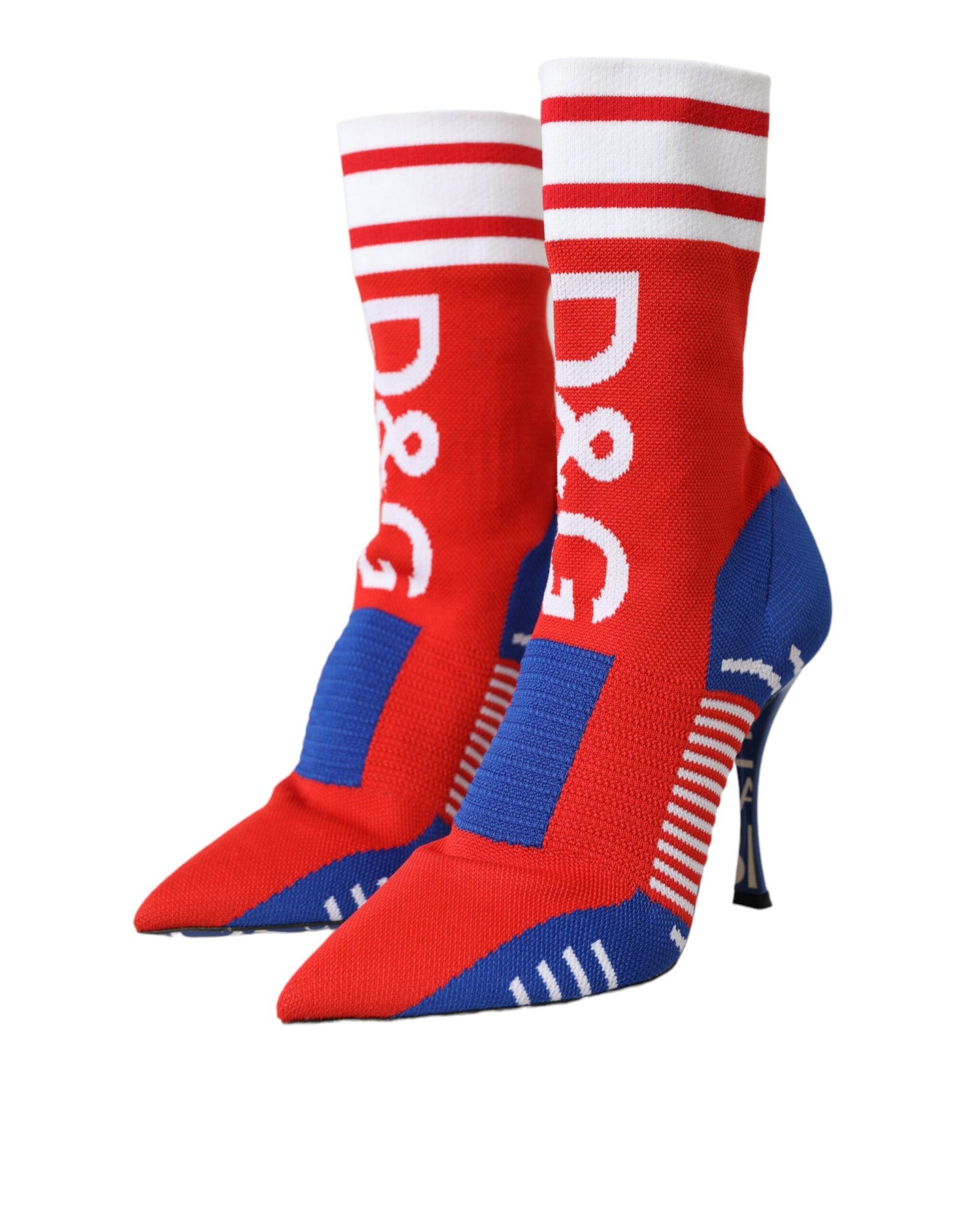 Dolce & Gabbana Red Blue Stretch Sock Style Ankle Boots Logo Shoes | Regal Royce