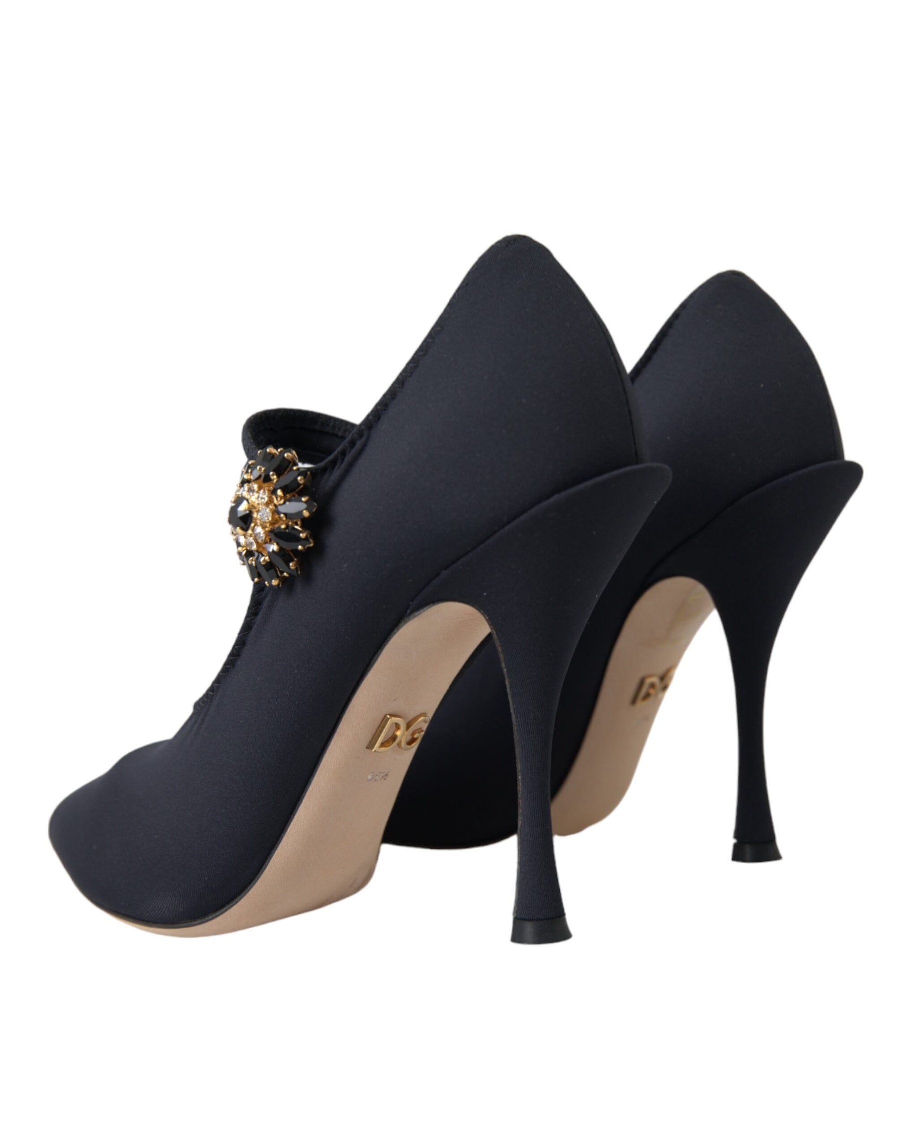 Dolce & Gabbana Black Mary Jane Jersey Crystal Pumps Shoes | Regal Royce