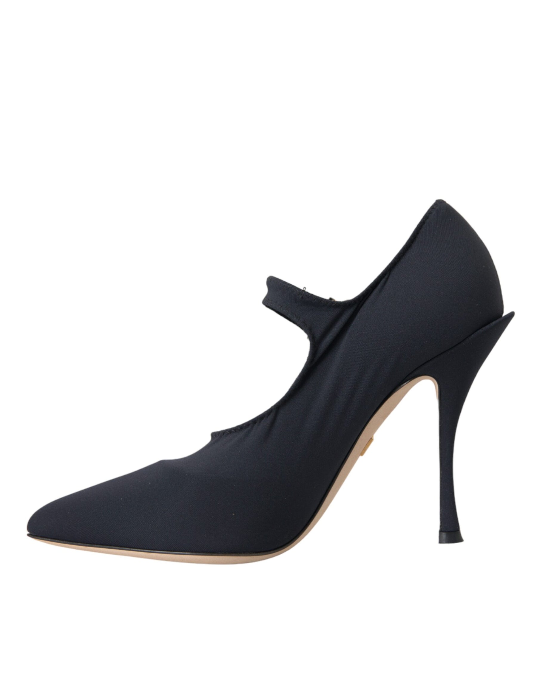 Dolce & Gabbana Black Mary Jane Jersey Crystal Pumps Shoes | Regal Royce