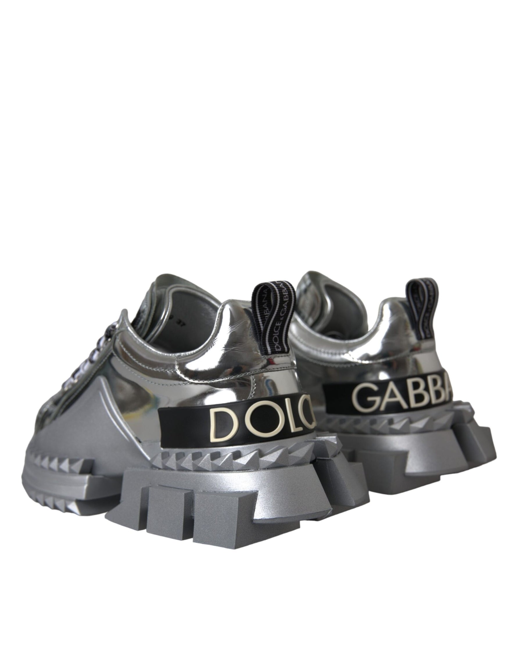 Dolce & Gabbana Silver Leather Super Queen Sneakers Shoes | Regal Royce