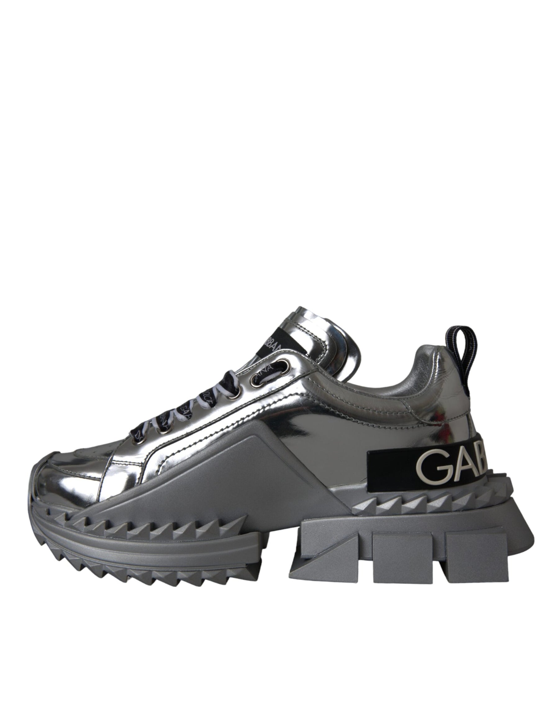 Dolce & Gabbana Silver Leather Super Queen Sneakers Shoes | Regal Royce