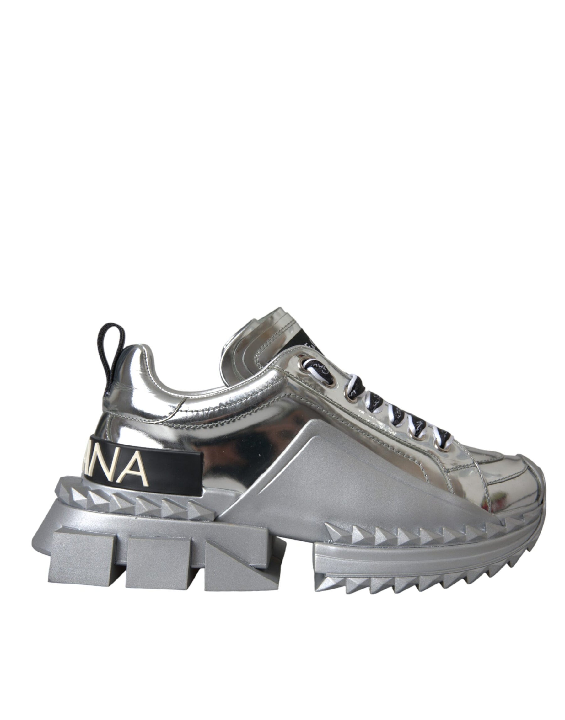 Dolce & Gabbana Silver Leather Super Queen Sneakers Shoes | Regal Royce