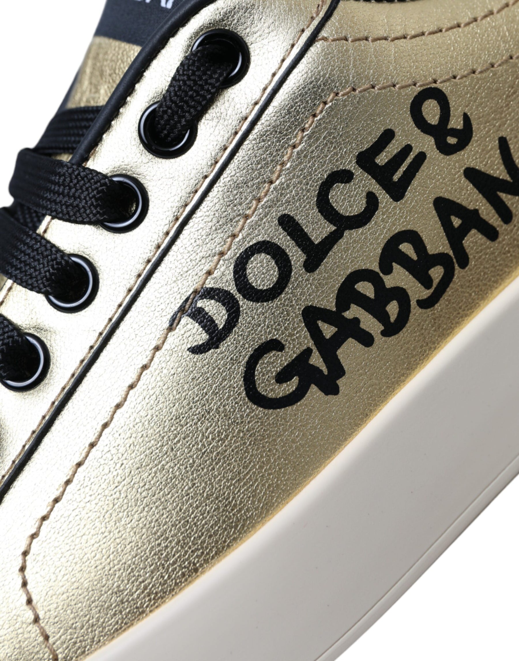 Dolce & Gabbana Gold Portofino Calf Leather Sneakers Women Shoes | Regal Royce