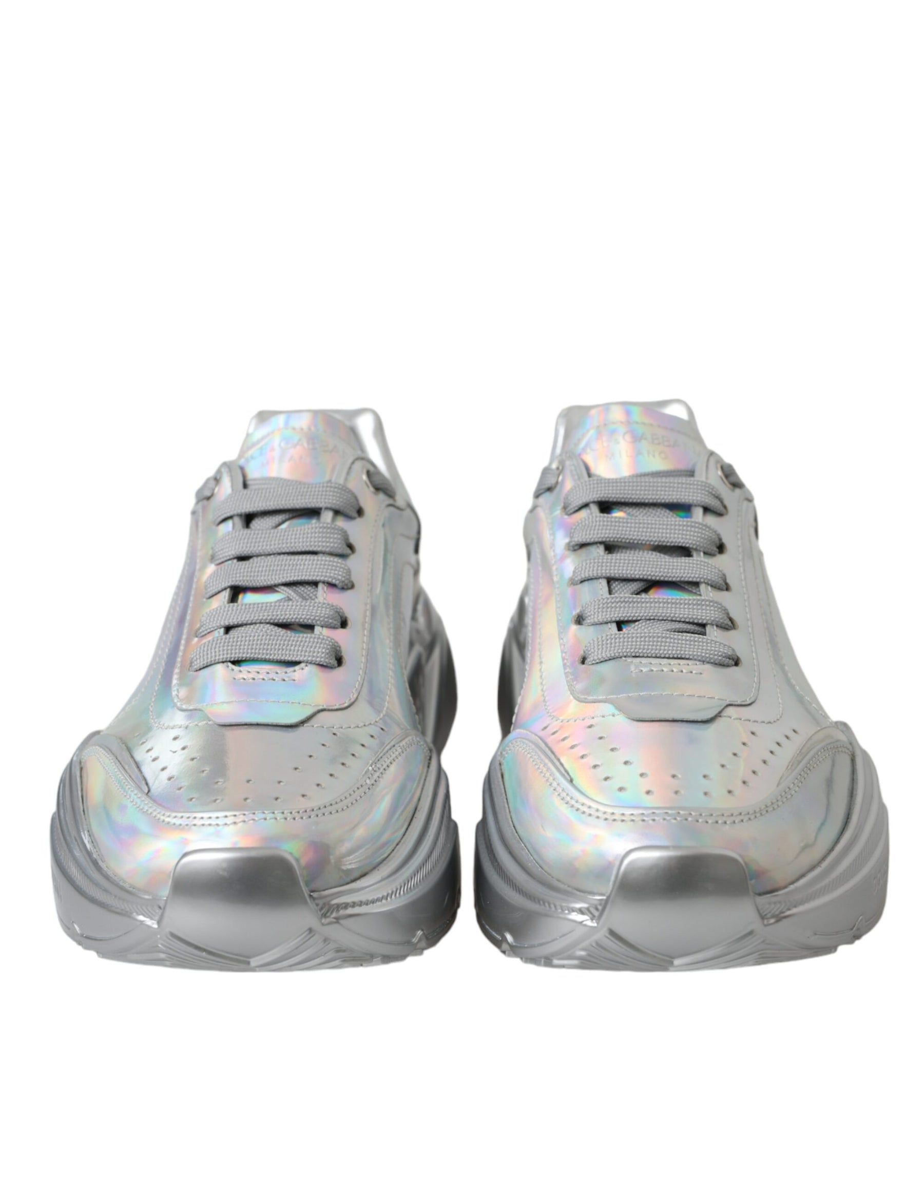 Dolce & Gabbana Silver Iridescent DAYMASTER Leather Sneakers Shoes | Regal Royce