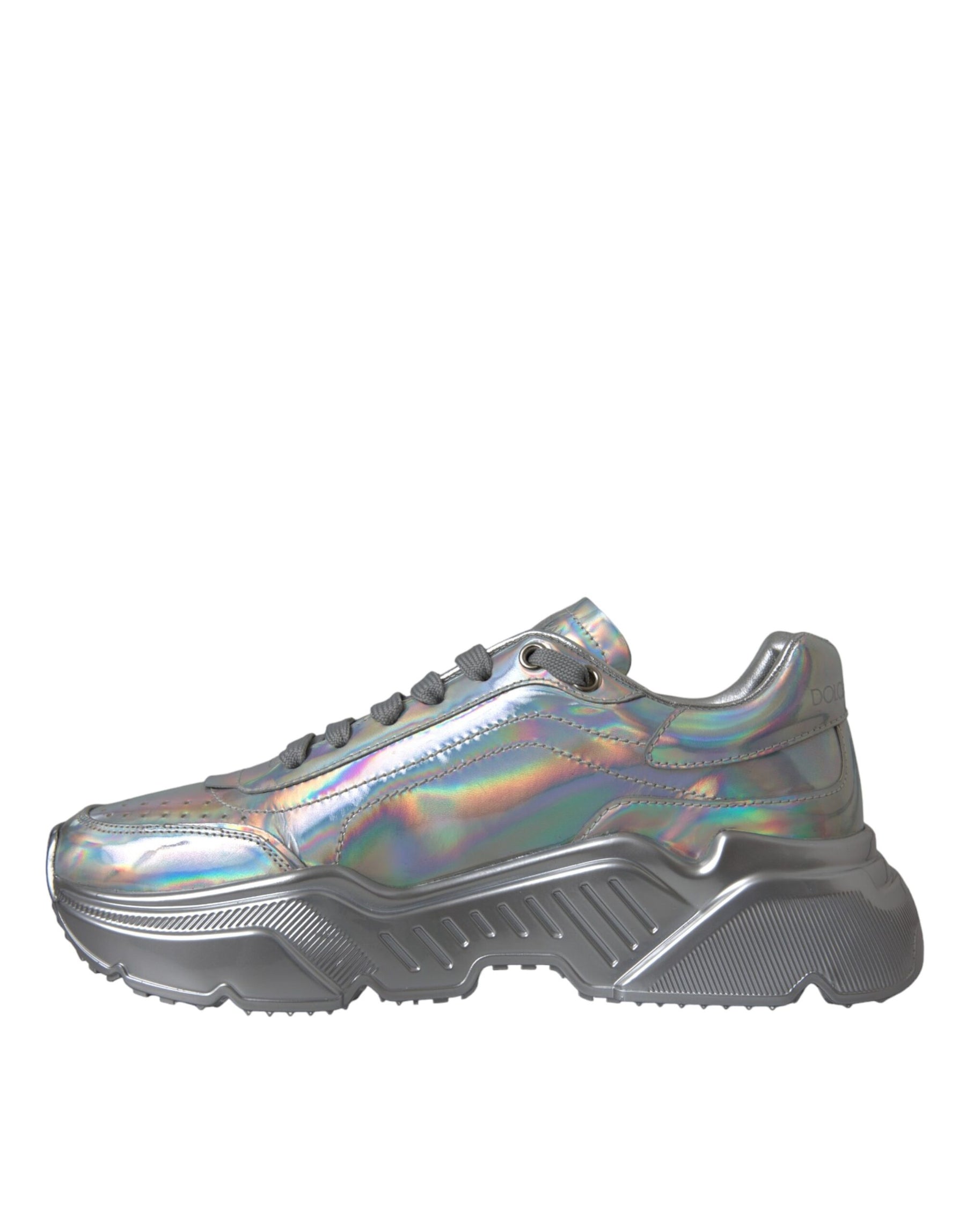 Dolce & Gabbana Silver Iridescent DAYMASTER Leather Sneakers Shoes | Regal Royce