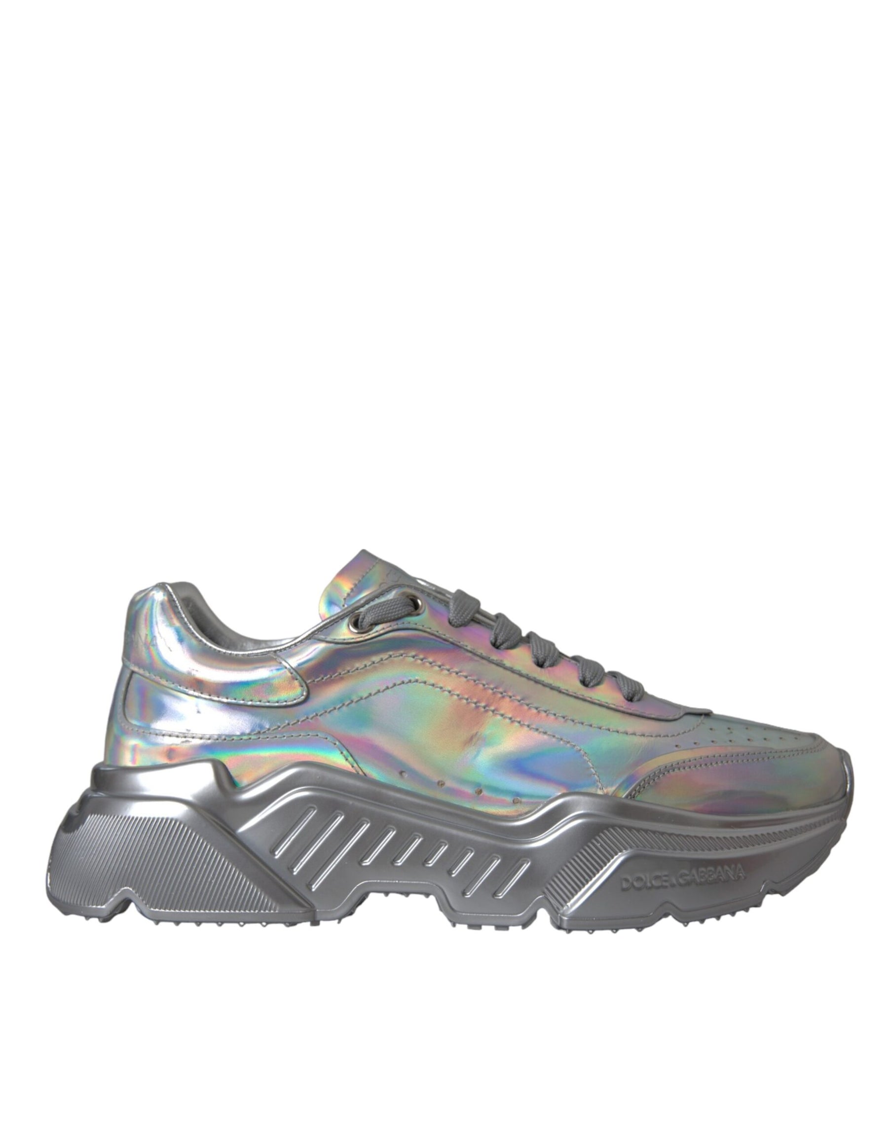 Dolce & Gabbana Silver Iridescent DAYMASTER Leather Sneakers Shoes | Regal Royce