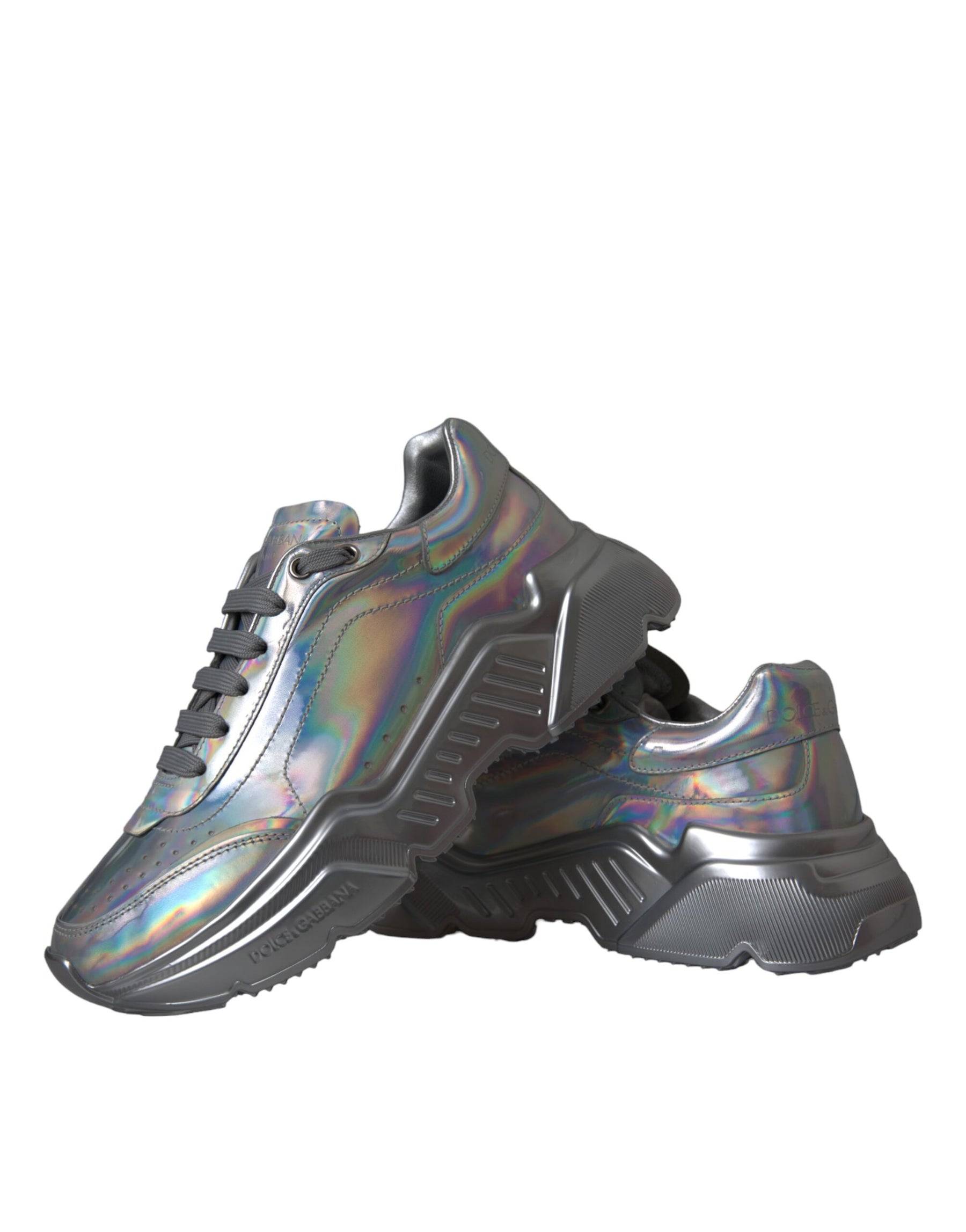 Dolce & Gabbana Silver Iridescent DAYMASTER Leather Sneakers Shoes | Regal Royce