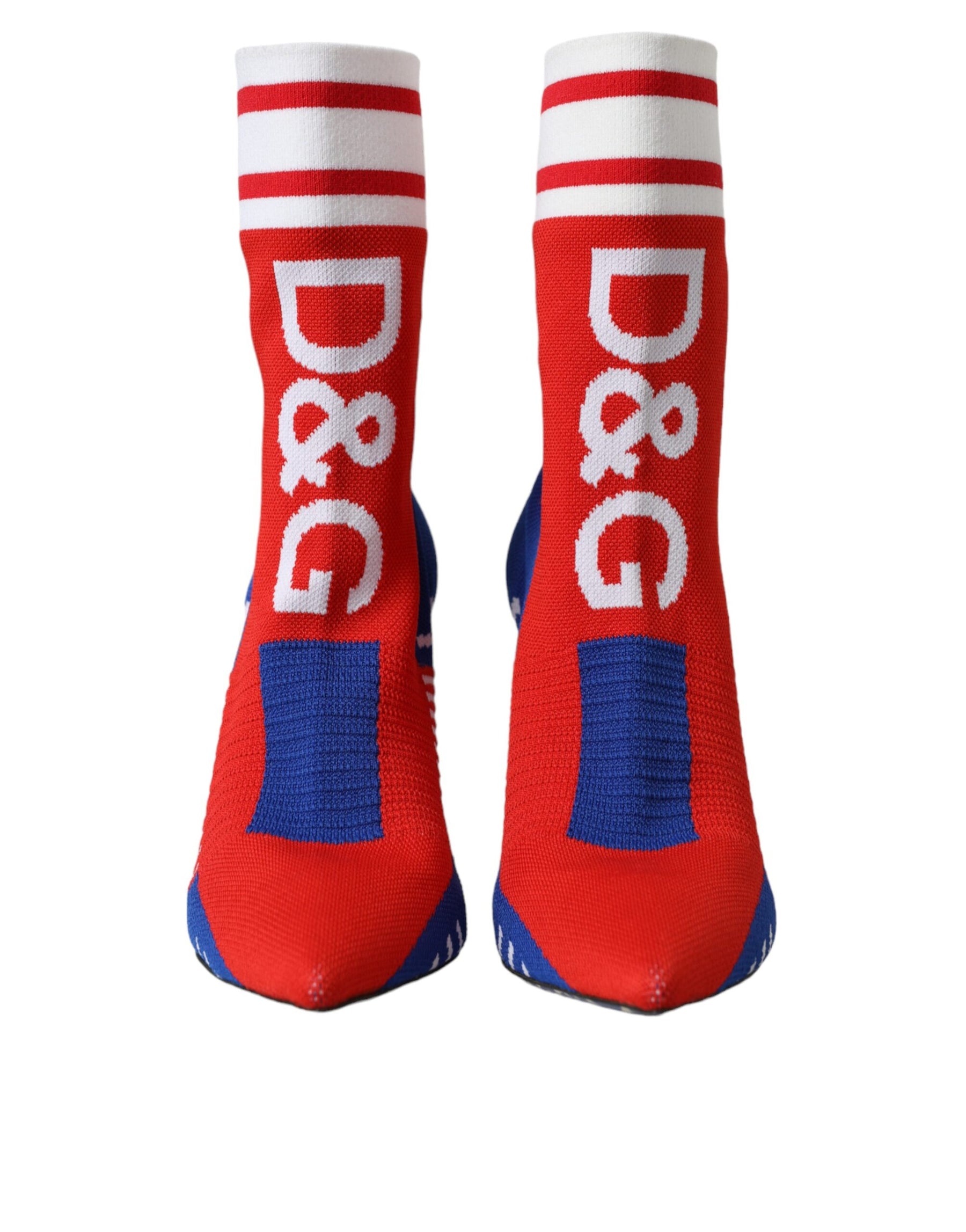 Dolce & Gabbana Red Blue Stretch Sock Style Short Boots Logo Shoes | Regal Royce