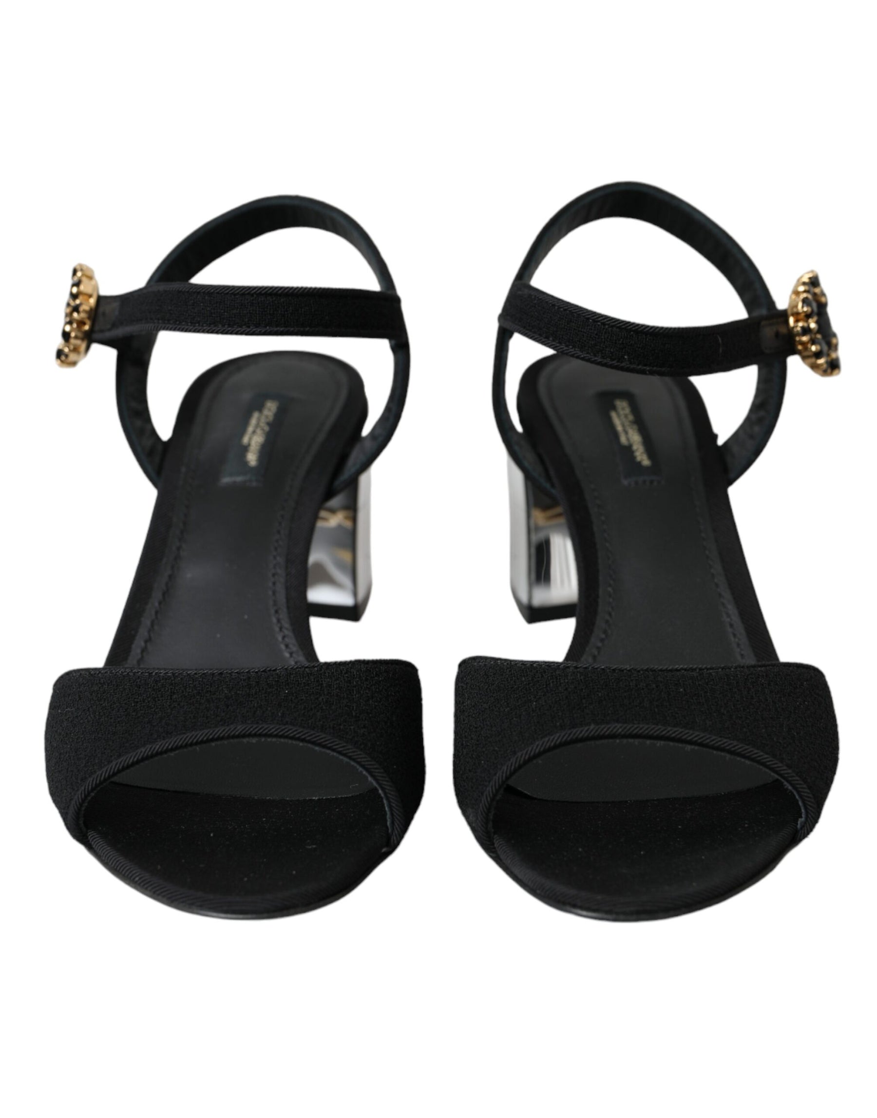 Dolce & Gabbana Black Crystal Ankle Strap Keira Sandal Shoes | Regal Royce