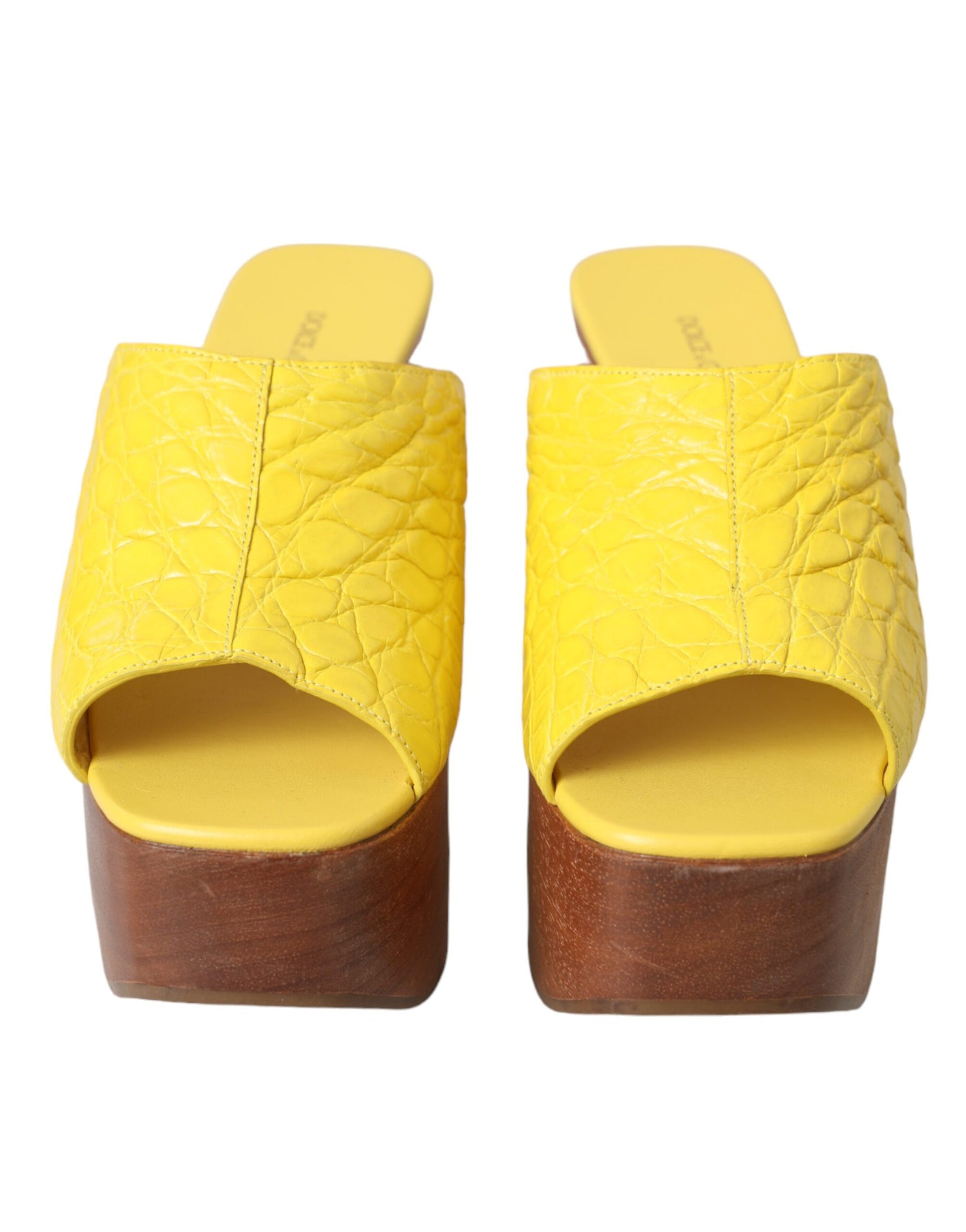 Dolce & Gabbana Yellow Leather Wood Mule Wedge Slides Shoes | Regal Royce