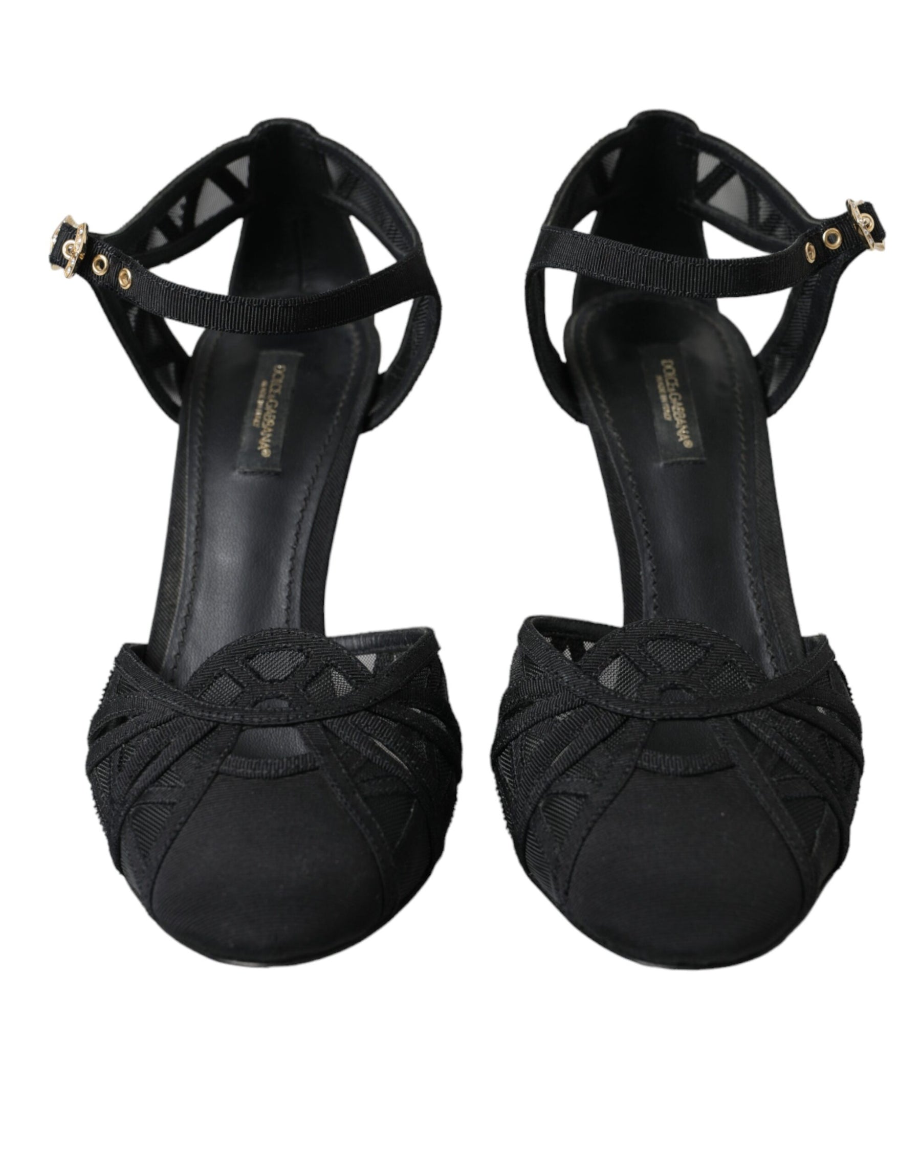 Dolce & Gabbana Black Mesh Ankle Strap Heels Sandals Shoes | Regal Royce