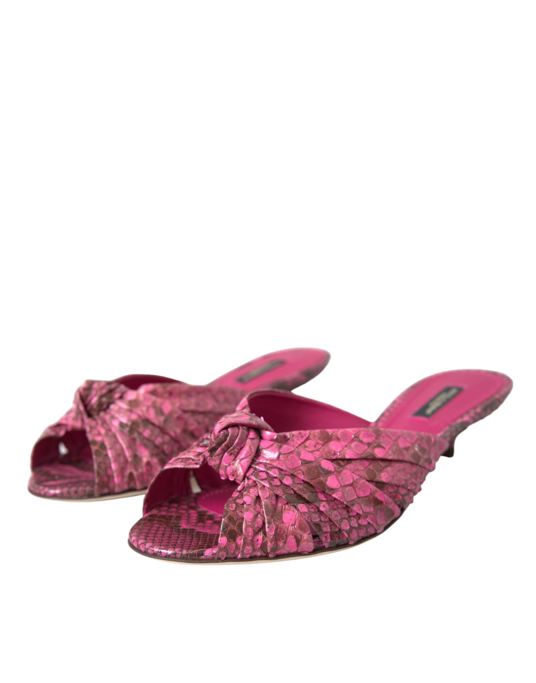 Dolce & Gabbana Pink Exotic Leather Kitten Heels Slides Shoes | Regal Royce