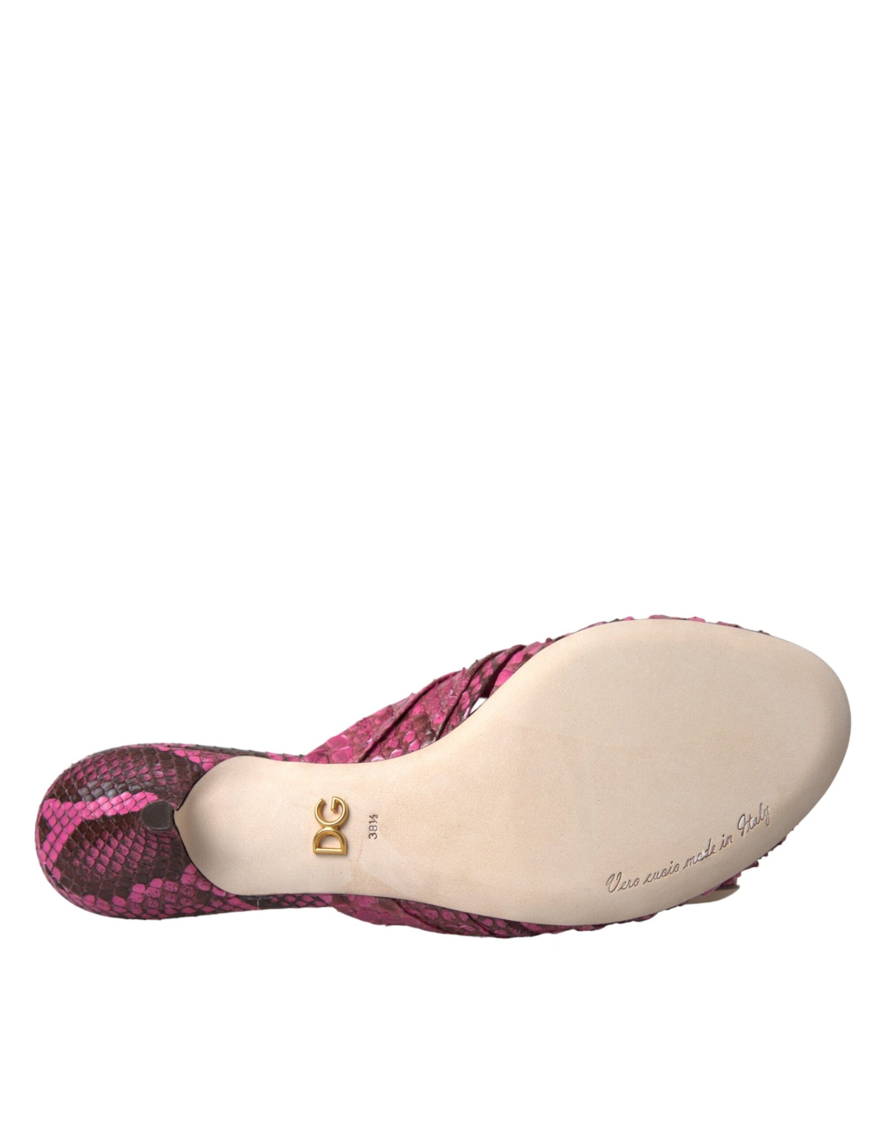 Dolce & Gabbana Pink Exotic Leather Kitten Heels Slides Shoes | Regal Royce