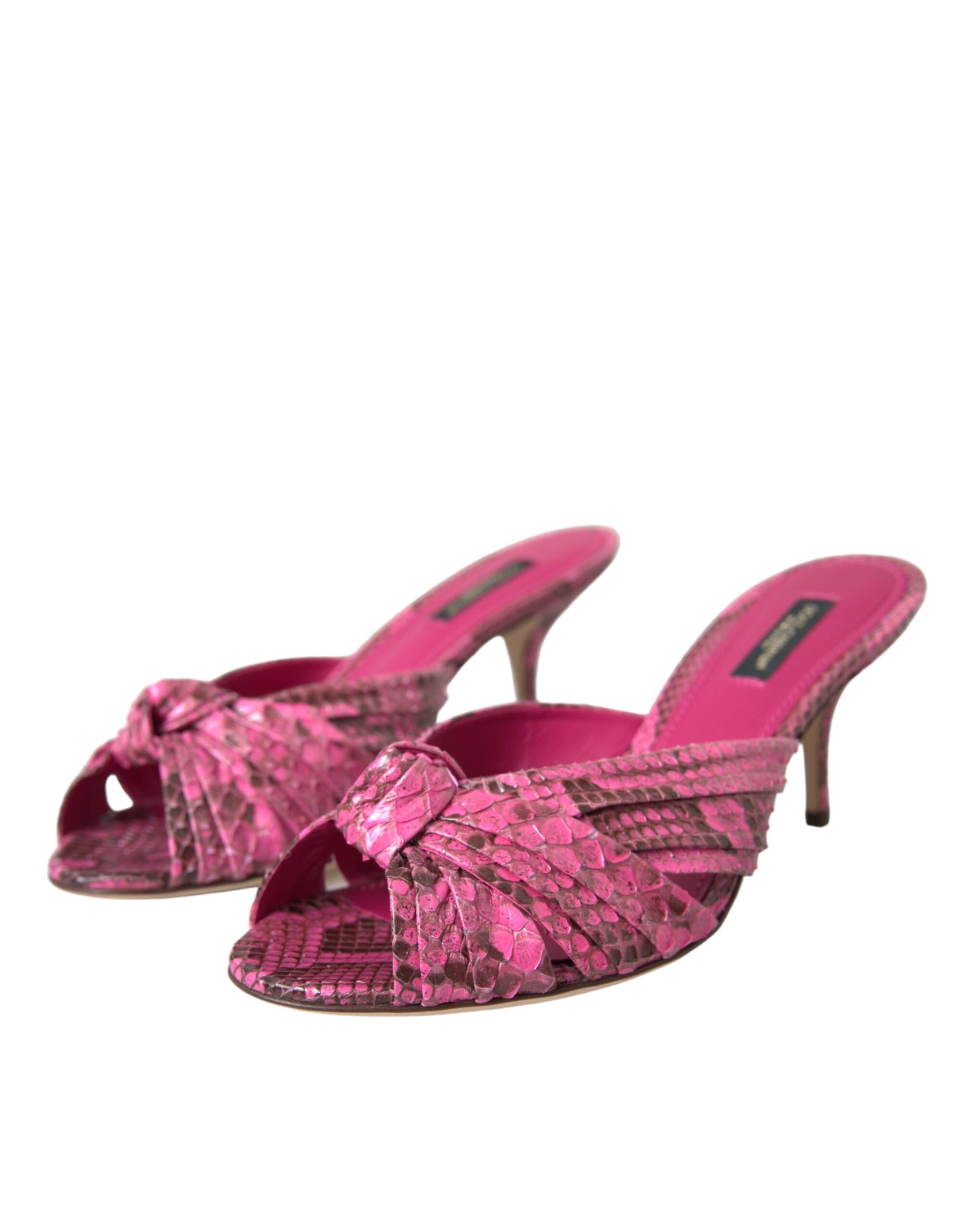 Dolce & Gabbana Pink Exotic Leather Kitten Heels Slides Shoes | Regal Royce