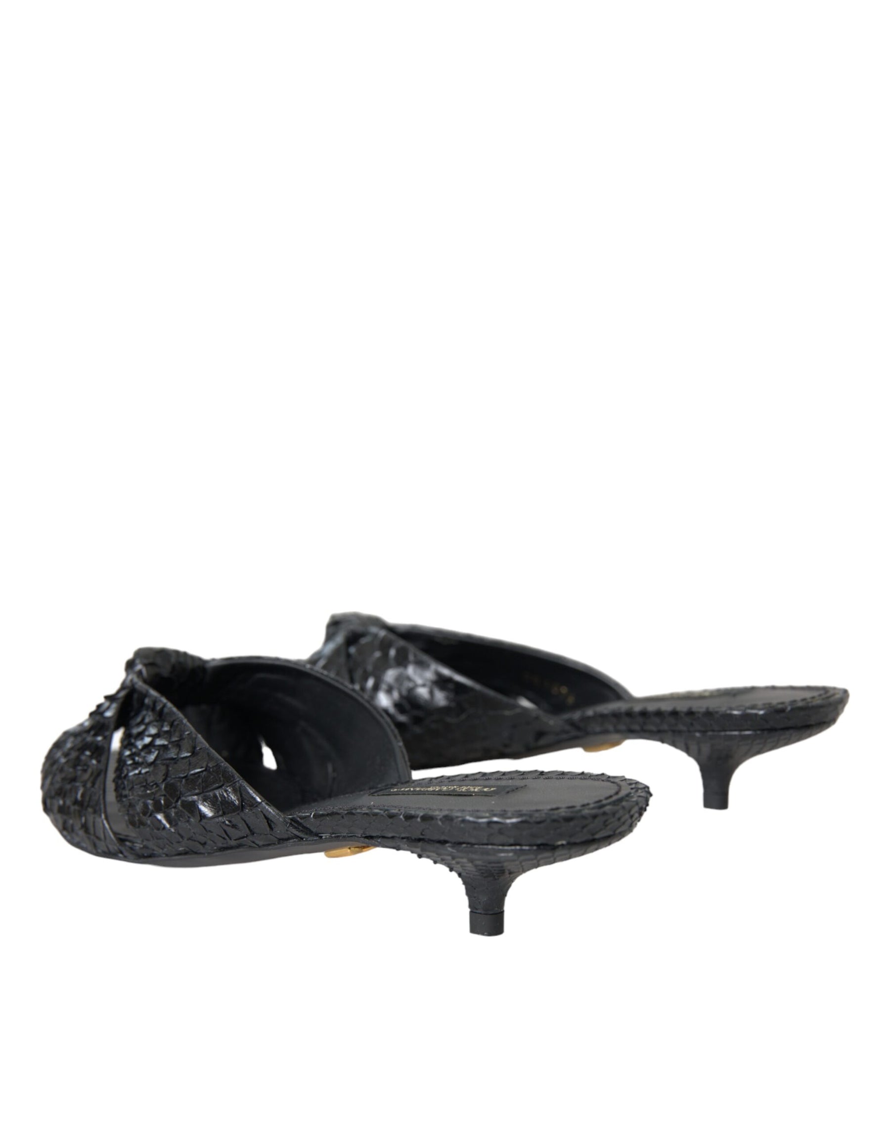 Dolce & Gabbana Black Exotic Leather Heels Slides Shoes | Regal Royce