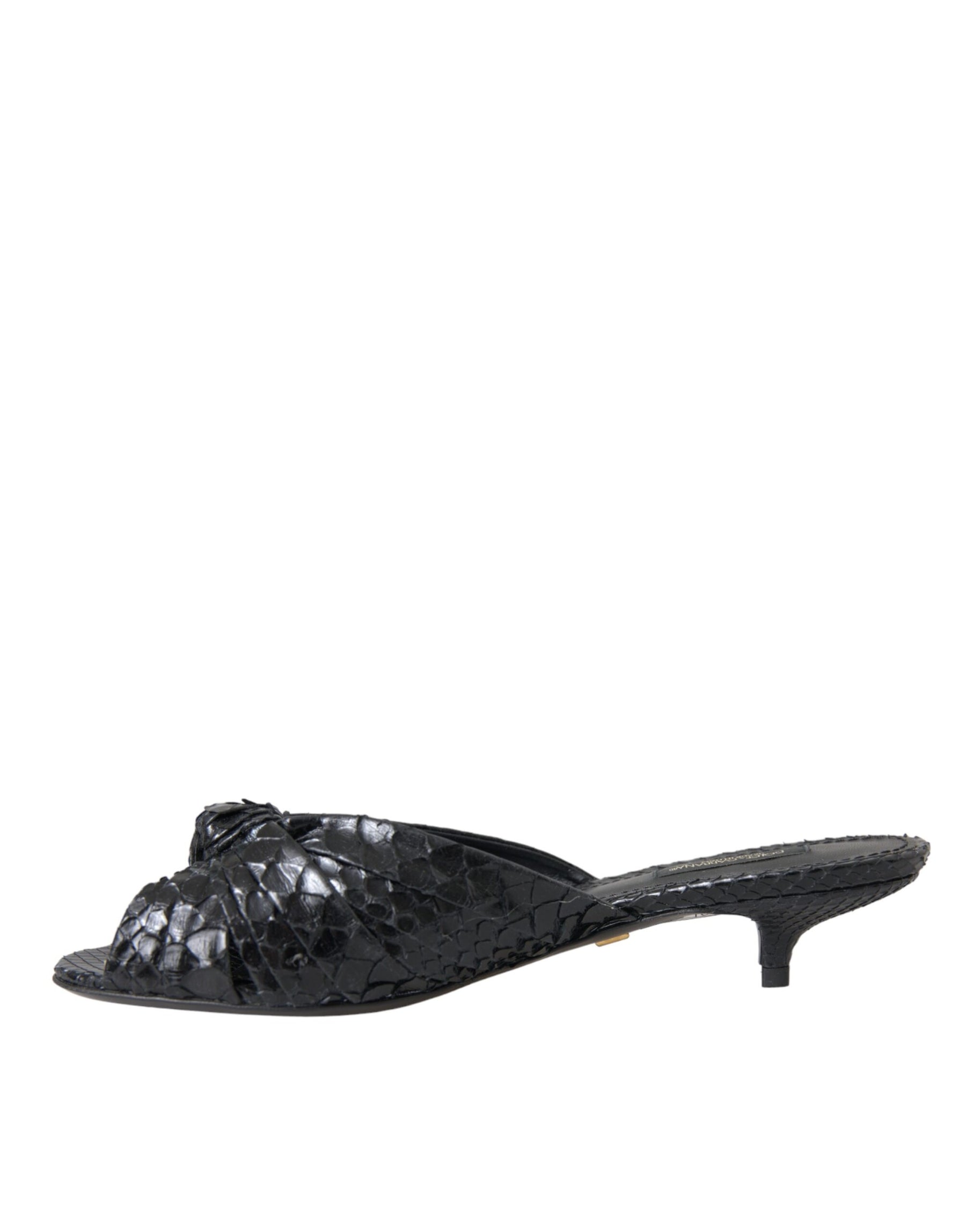 Dolce & Gabbana Black Exotic Leather Heels Slides Shoes | Regal Royce
